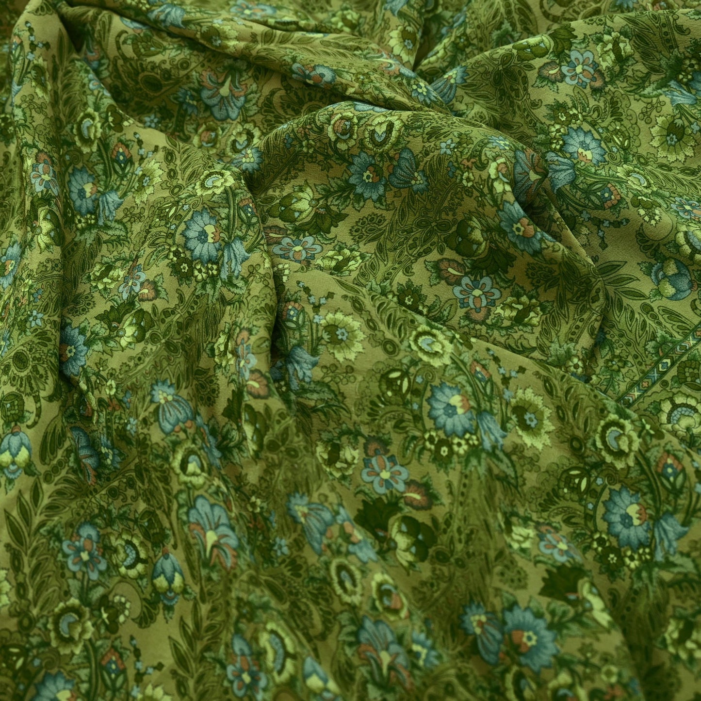 Indian Vintage Sari Green Pure Crepe Silk Printed Saree 5yd Sewing Floral Soft Craft Fabric Wrap Dress making Crafting