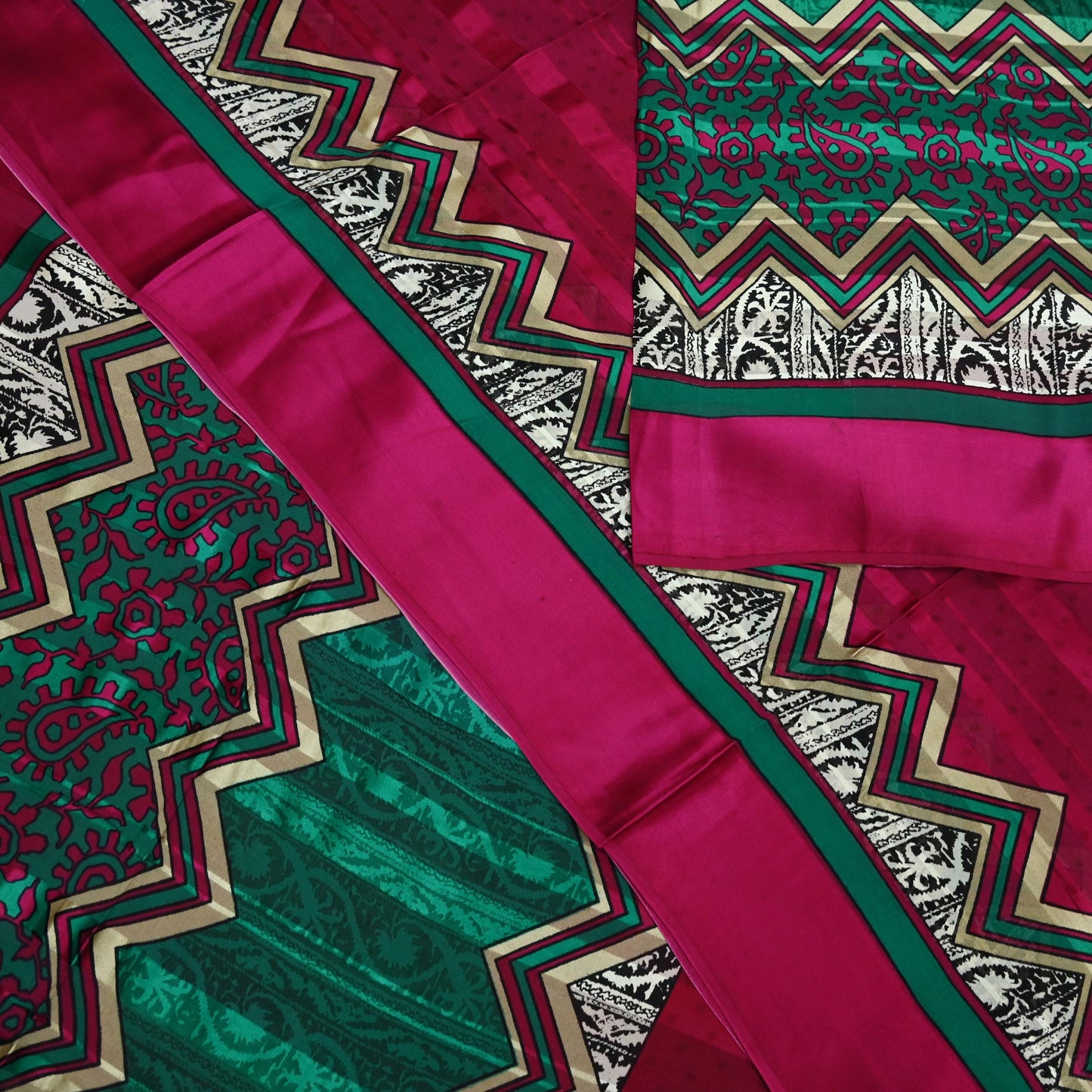 Indian Vintage Sari Green & Pink Pure Georgette Silk Printed Saree Craft Fabric Sewing 6Yd Soft Light Dress Making Floral