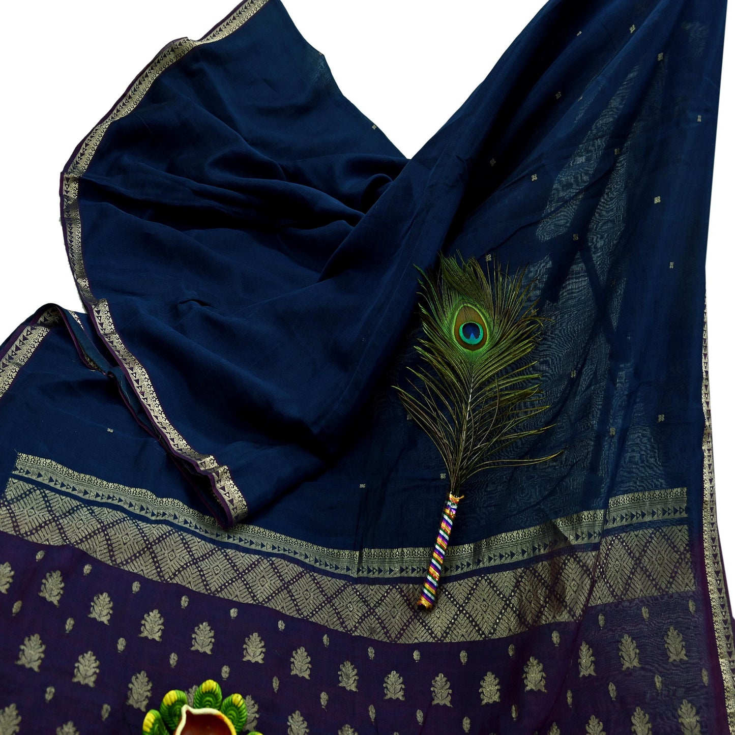 Indian Vintage Sari Blue & Maroon Hand Woven Sarees 100% Pure Silk Craft Fabric Zari 5Yd Floral Dress making Ethnic Crafting