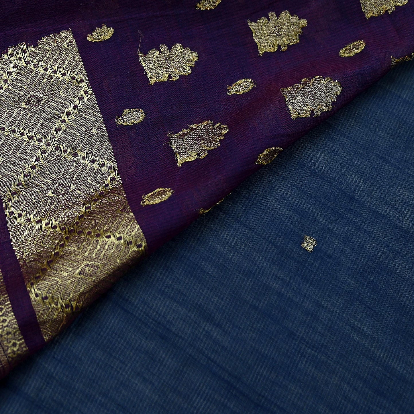 Indian Vintage Sari Blue & Maroon Hand Woven Sarees 100% Pure Silk Craft Fabric Zari 5Yd Floral Dress making Ethnic Crafting