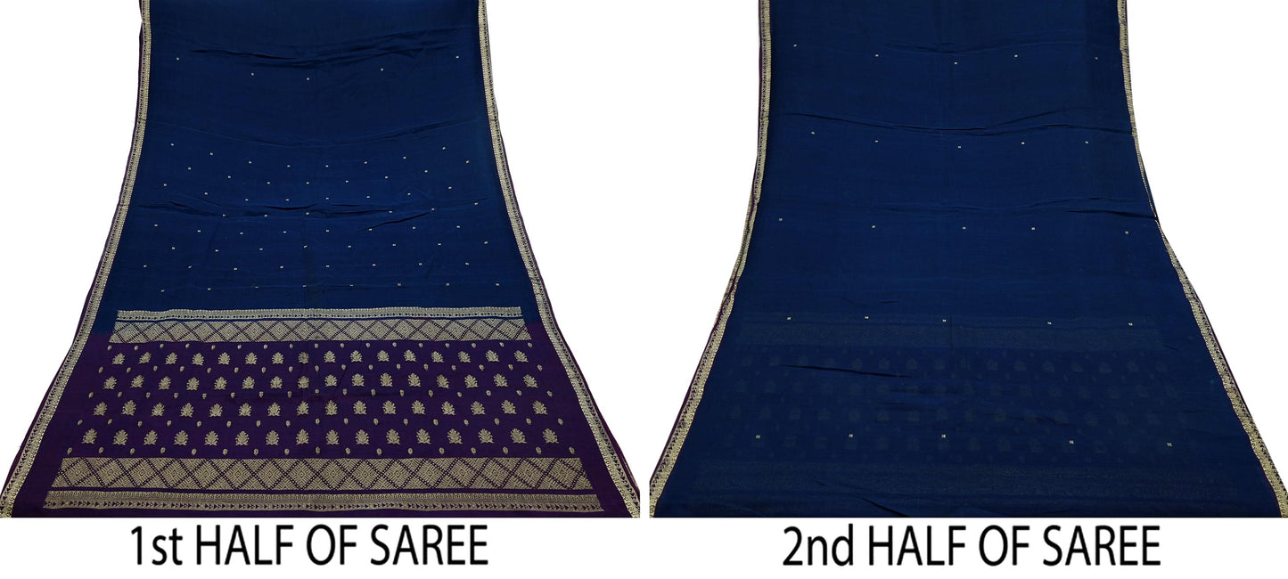 Indian Vintage Sari Blue & Maroon Hand Woven Sarees 100% Pure Silk Craft Fabric Zari 5Yd Floral Dress making Ethnic Crafting