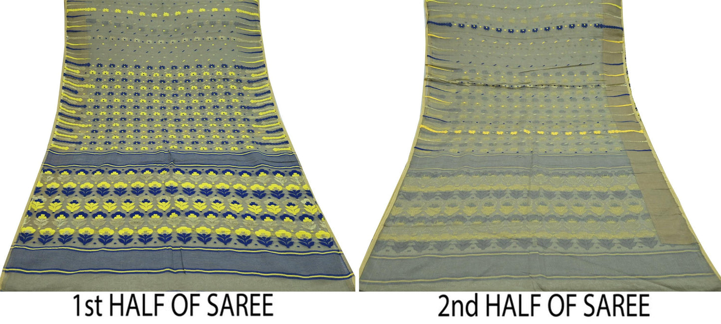 Indian Vintage Sari Green Hand Woven Saree Organza Craft Fabric 6Yd Ethnic Sewing Crafting Quilting Upcycle Dress making