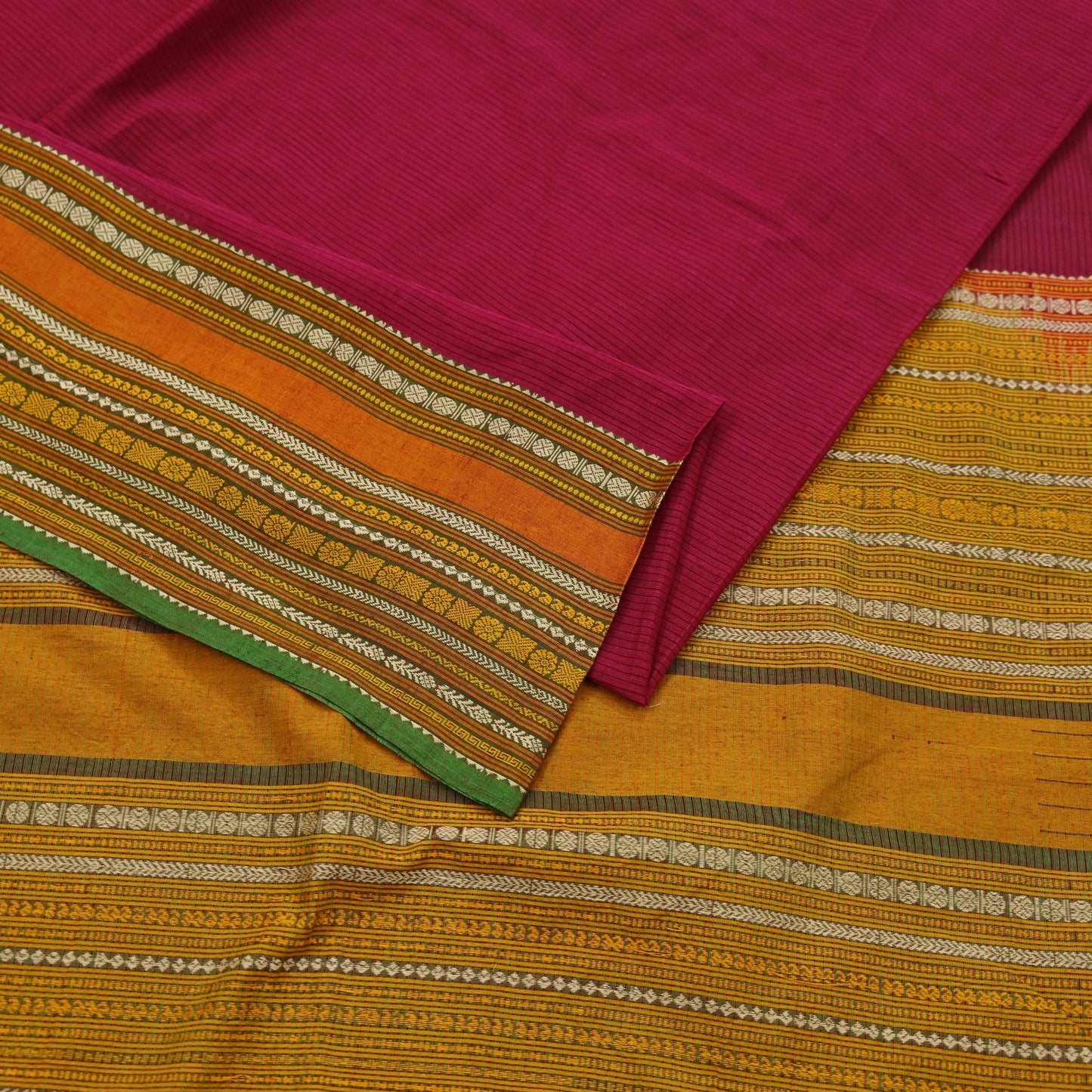 Indian Vintage Sari Red & Green Pure Cotton Hand Woven Baluchari Saree 5yd Craft Fabric Ethnic Dress making Crafting Quilting