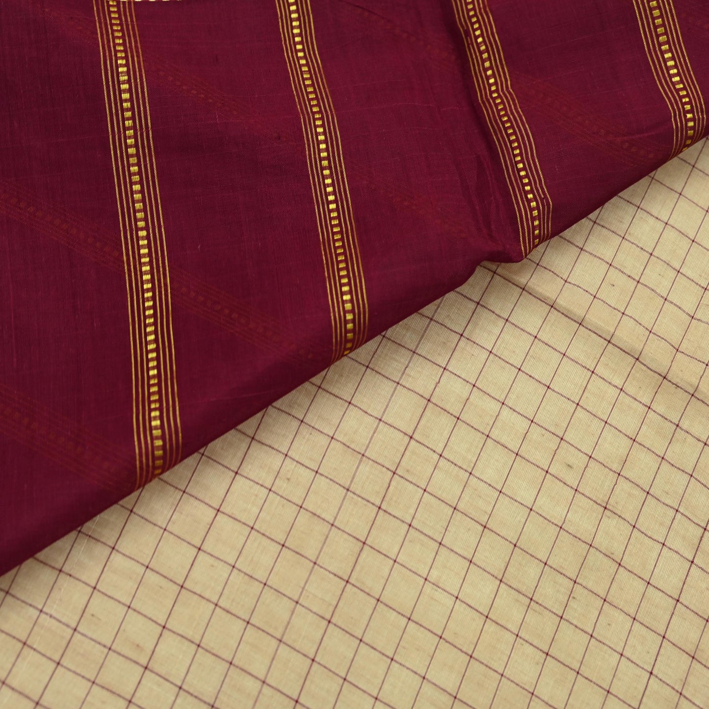 Indian Vintage Sari Maroon & Beige Pure Cotton Hand Woven 6Yd Sarees Soft Floral Ethnic Craft Fabric Sewing Dress making Crafting Quilting