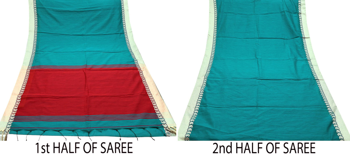 Indian Vintage Green Saree Artificial Silk Embroidered Sari Craft Fabric 5Yd Sewing Stripes Dress making Crafting Quilting Upcycle Fringes