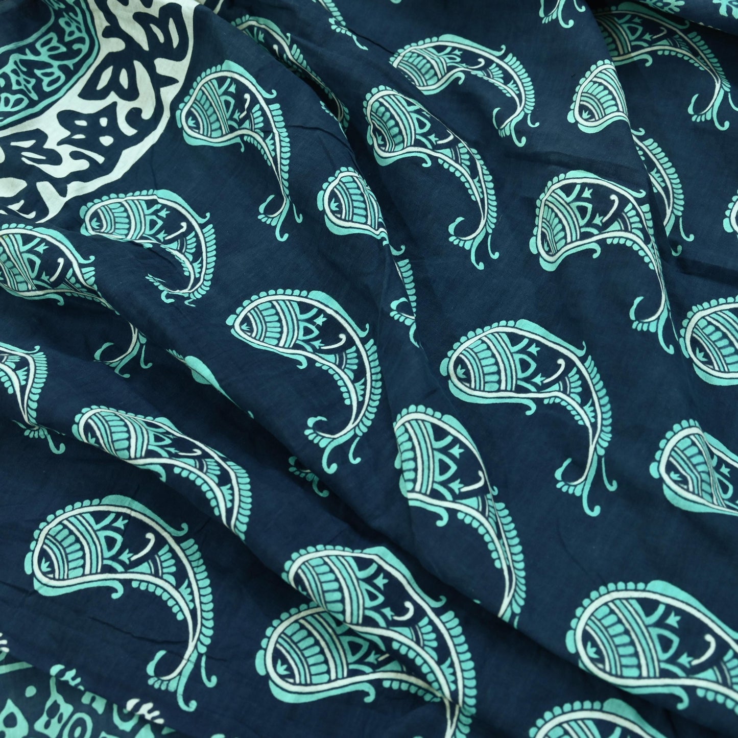 Indian Vintage Sari Blue Block Printed Pure Cotton Sarees 5Yd Craft Fabric Soft Sewing Sarong Wrap Boho Upcycle quilting Dress making