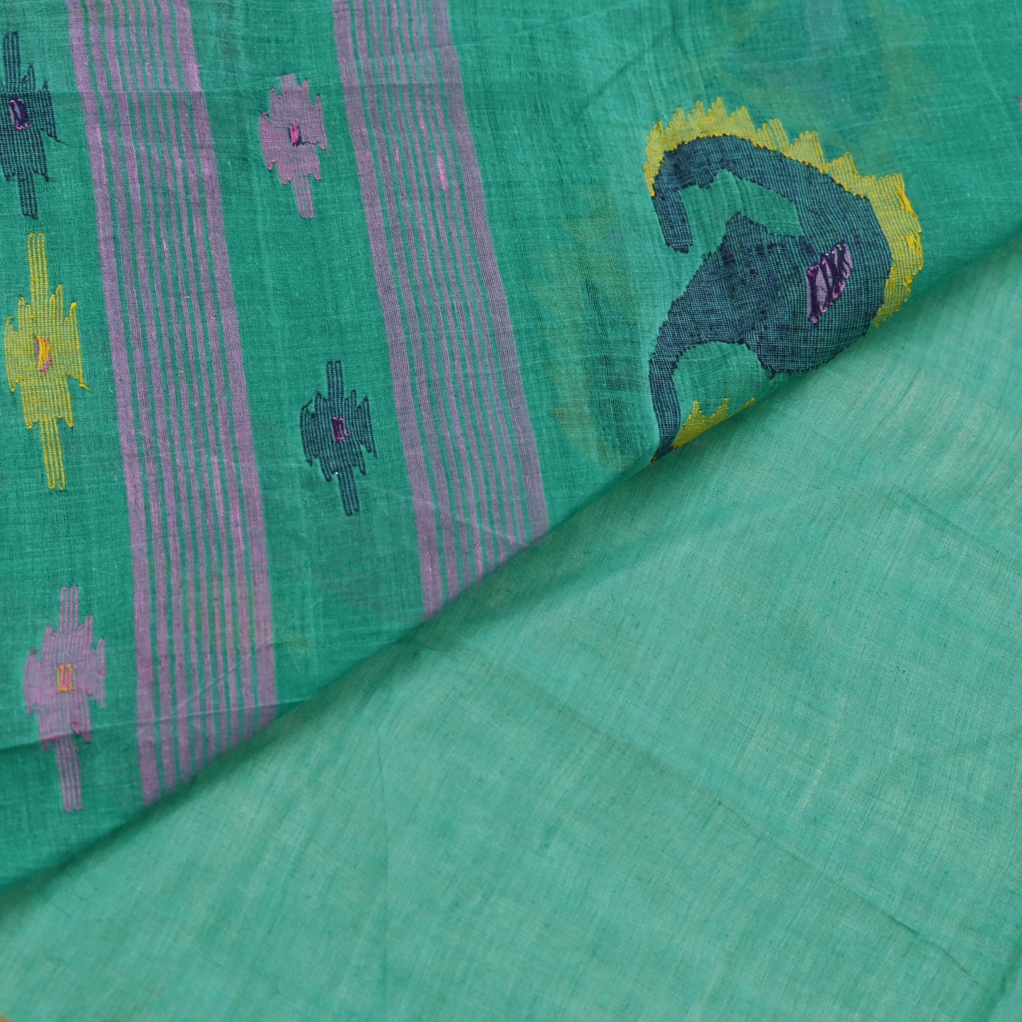 Indian Vintage Sari Green Pure Cotton Bengali Handloom Tant Sarees Craft Fabric 5Yd Sewing Soft Crafting Dress making Upcycle Quilting