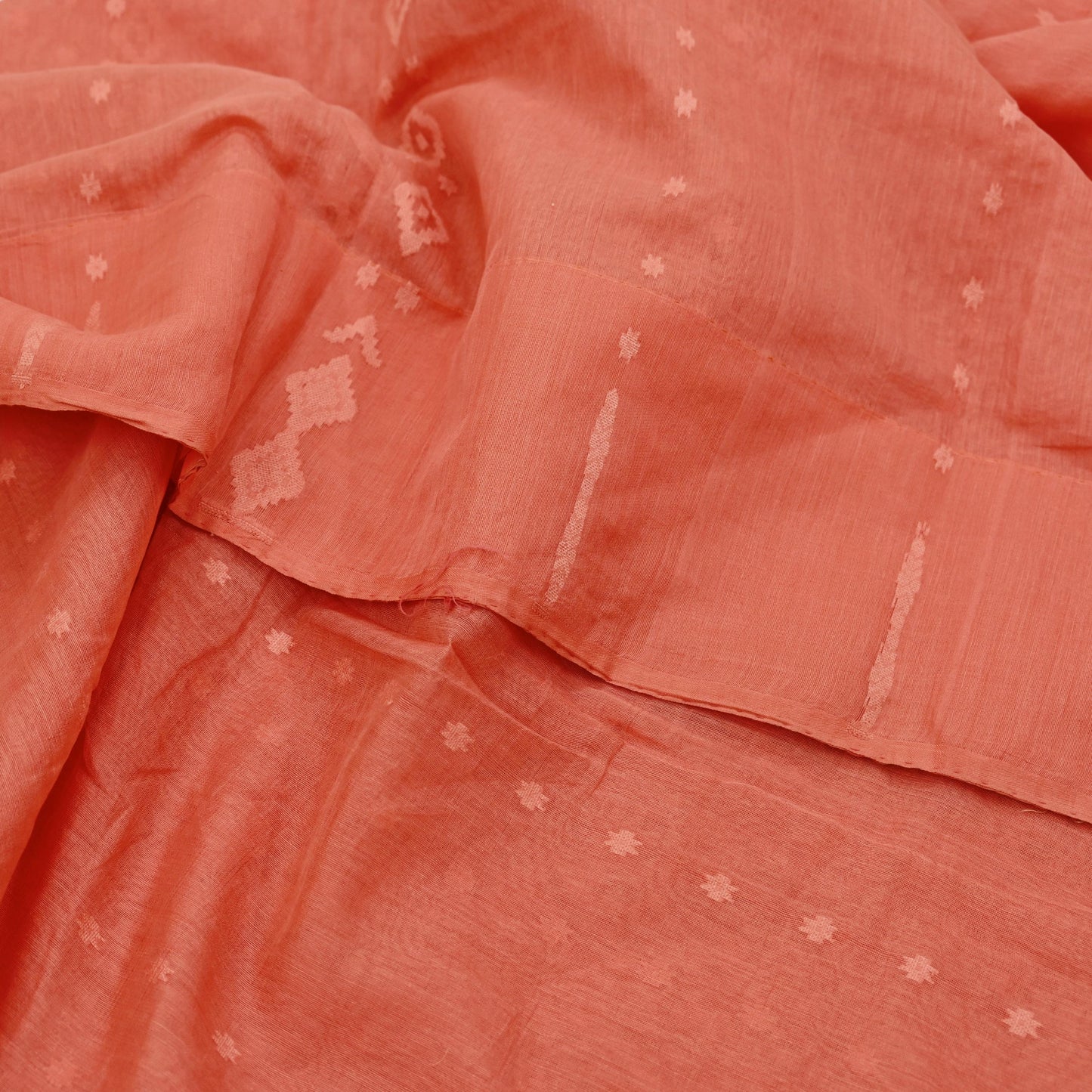 Indian Vintage Sarees Peach Pure Cotton Hand Woven Jamdani Sari 5yd Ethnic Floral Craft Fabric Dress making Upcycle Crafting Quilting