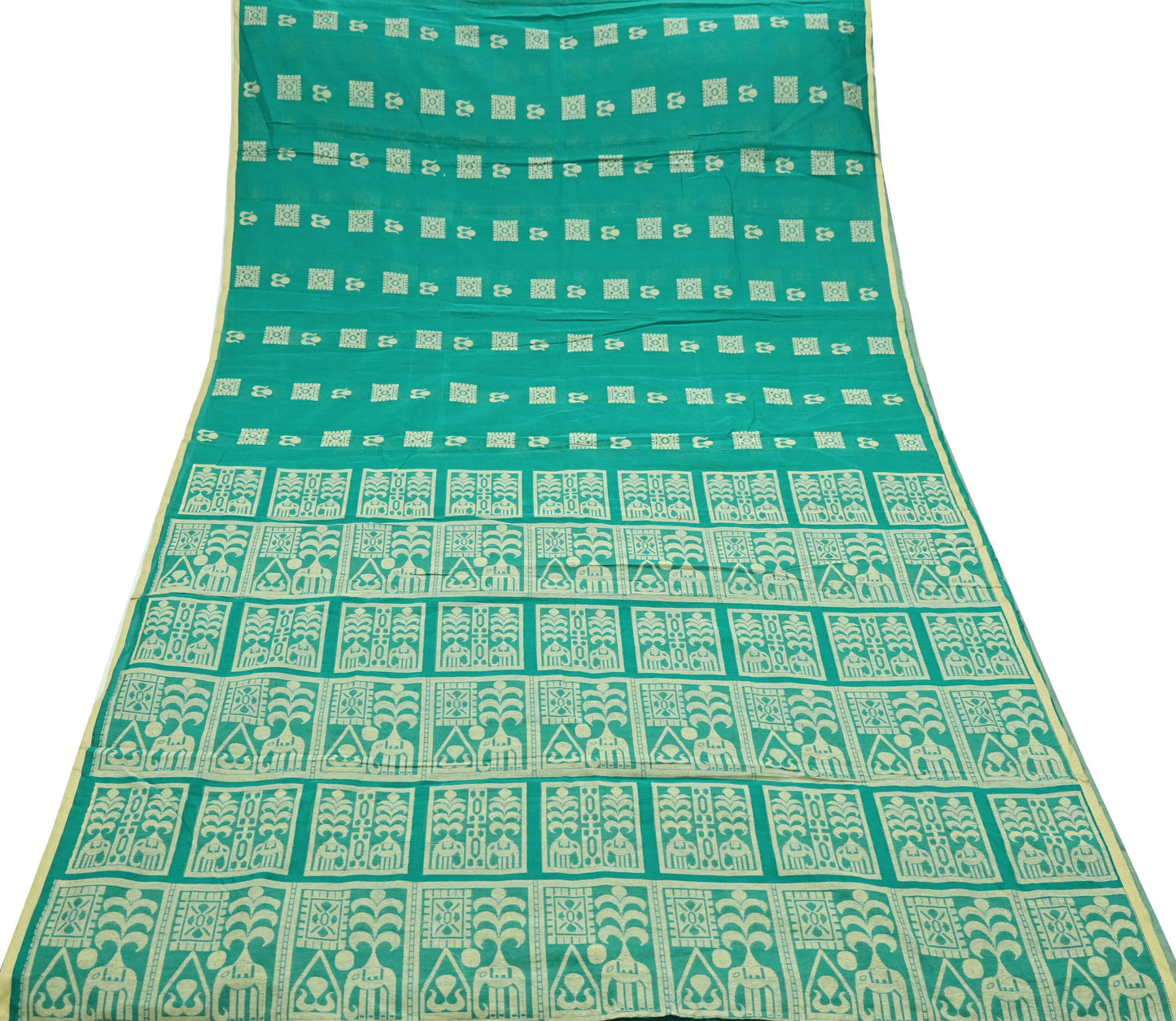 Indian Vintage Sari Green Pure Cotton Hand Woven Sarees Craft Fabric 5yd Ethnic Floral Crafting Upcycle Quilting Dress Making Quilting