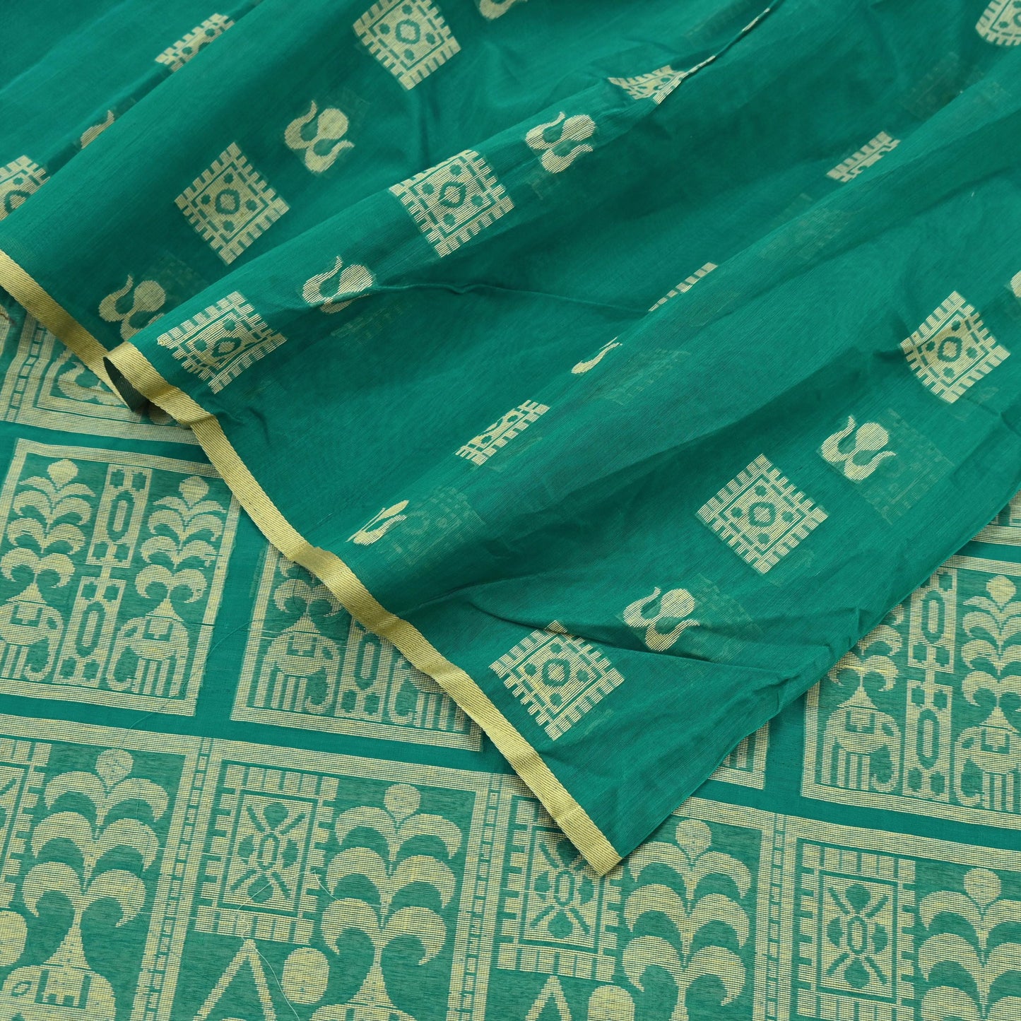 Indian Vintage Sari Green Pure Cotton Hand Woven Sarees Craft Fabric 5yd Ethnic Floral Crafting Upcycle Quilting Dress Making Quilting