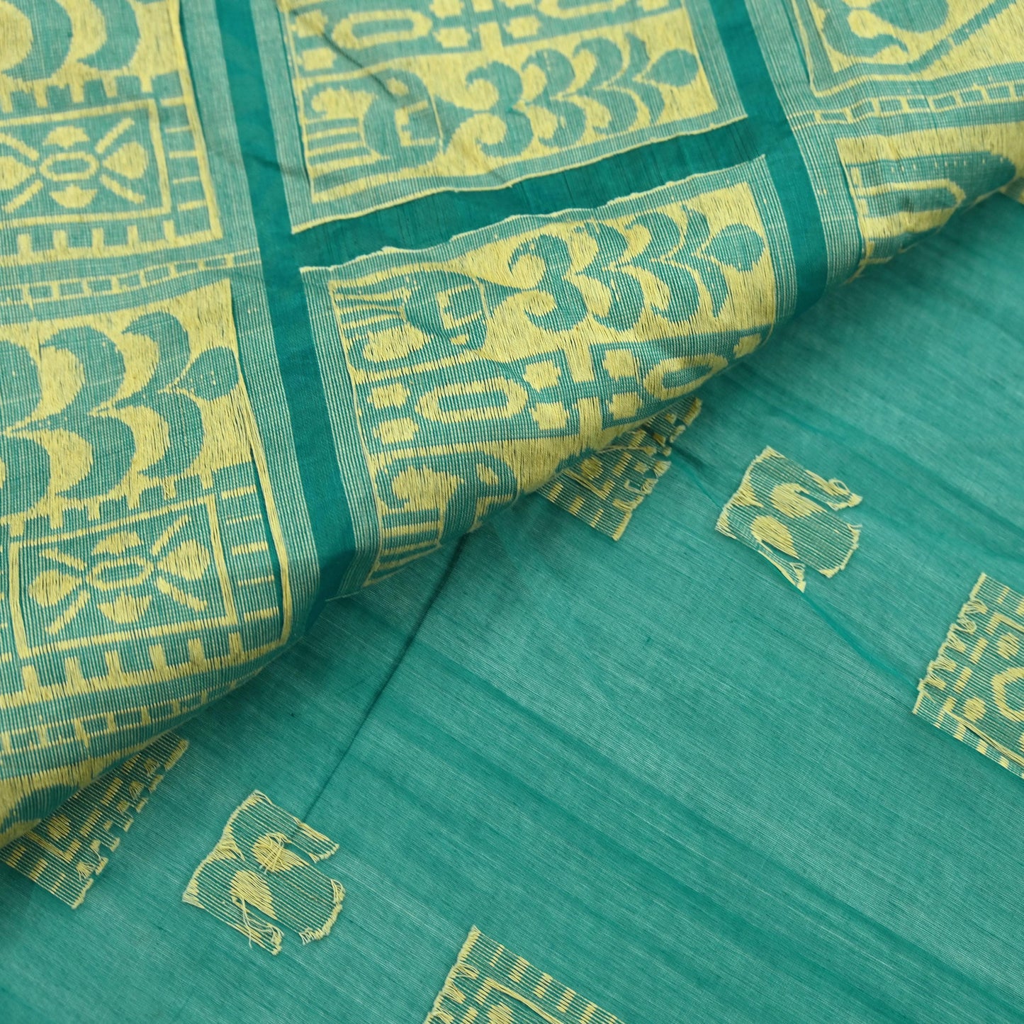 Indian Vintage Sari Green Pure Cotton Hand Woven Sarees Craft Fabric 5yd Ethnic Floral Crafting Upcycle Quilting Dress Making Quilting
