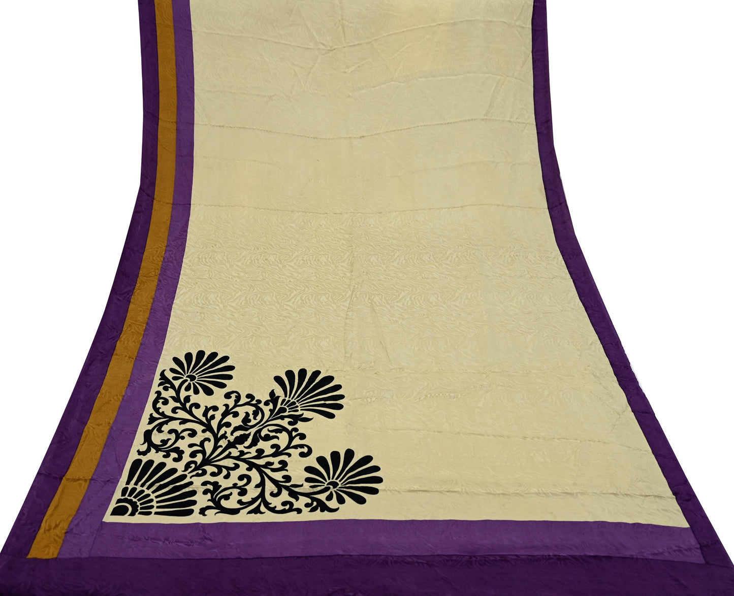 Indian Vintage Beige Saree Pure Crepe Silk Printed Sari 5yd Sewing Paisley Soft Craft Fabric Wrap Dress Making Quilting Crafting Upcycle