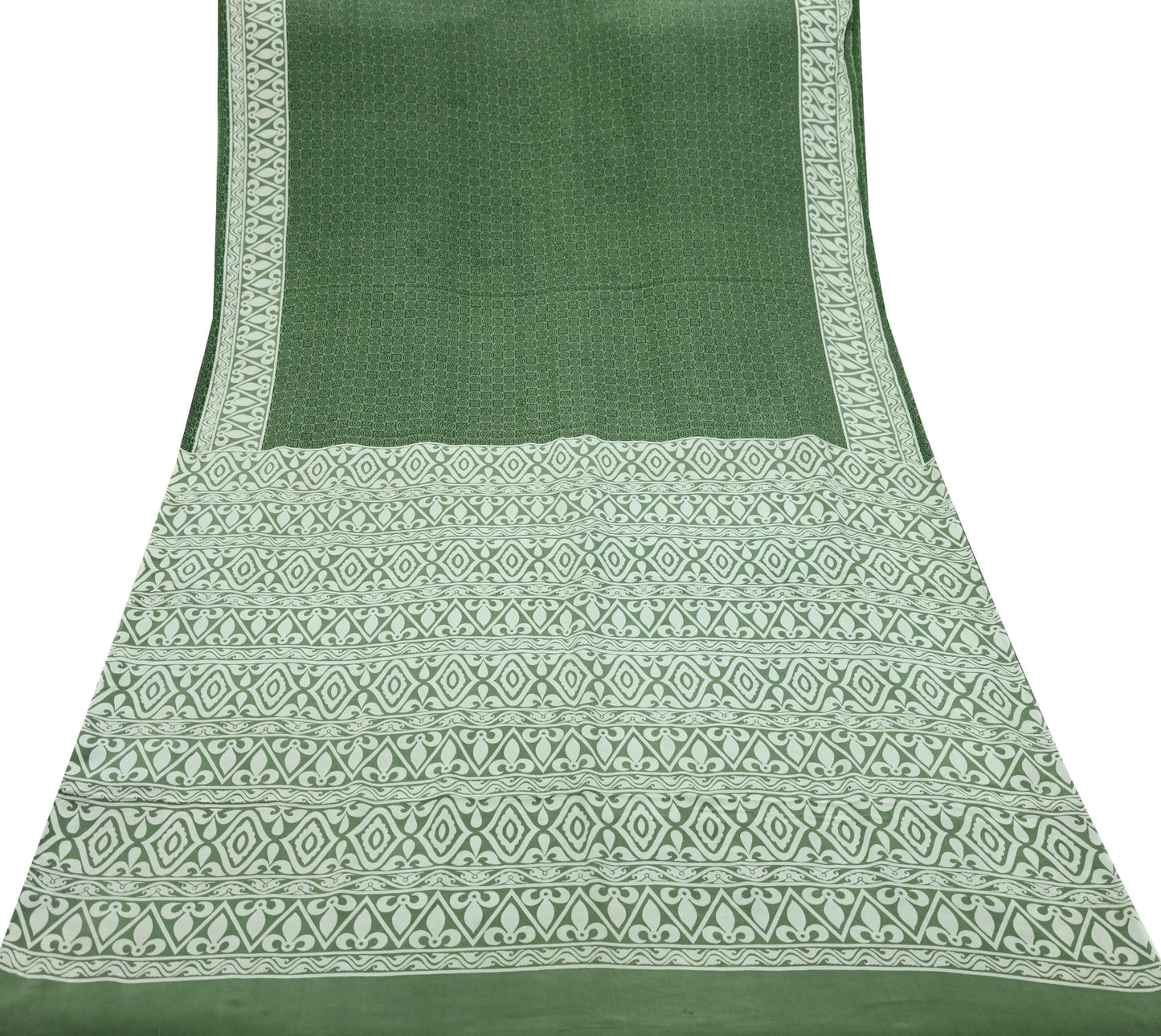Indian Vintage Sari Green Pure Crepe Silk Printed Saree 5yd Sewing Floral Soft Craft Fabric Wrap Dress making Crafting Quilting