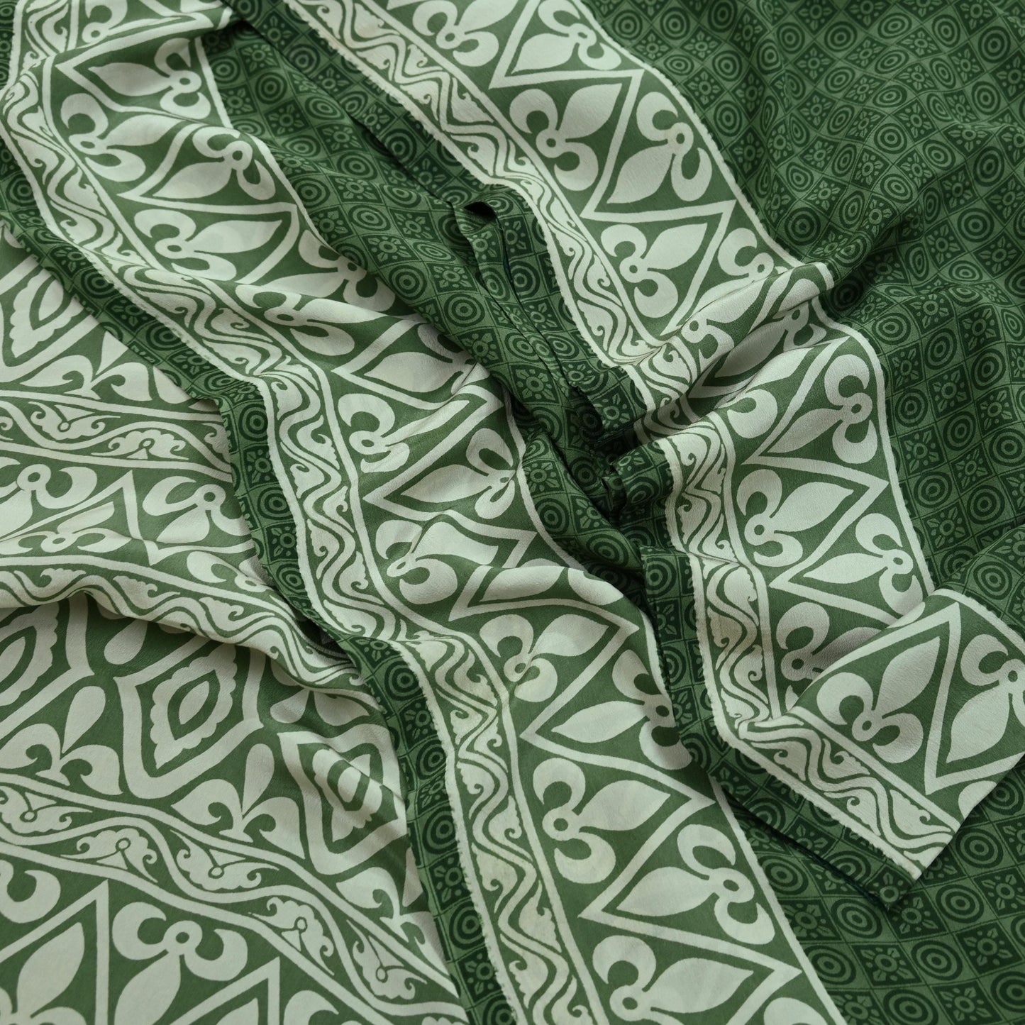Indian Vintage Sari Green Pure Crepe Silk Printed Saree 5yd Sewing Floral Soft Craft Fabric Wrap Dress making Crafting Quilting
