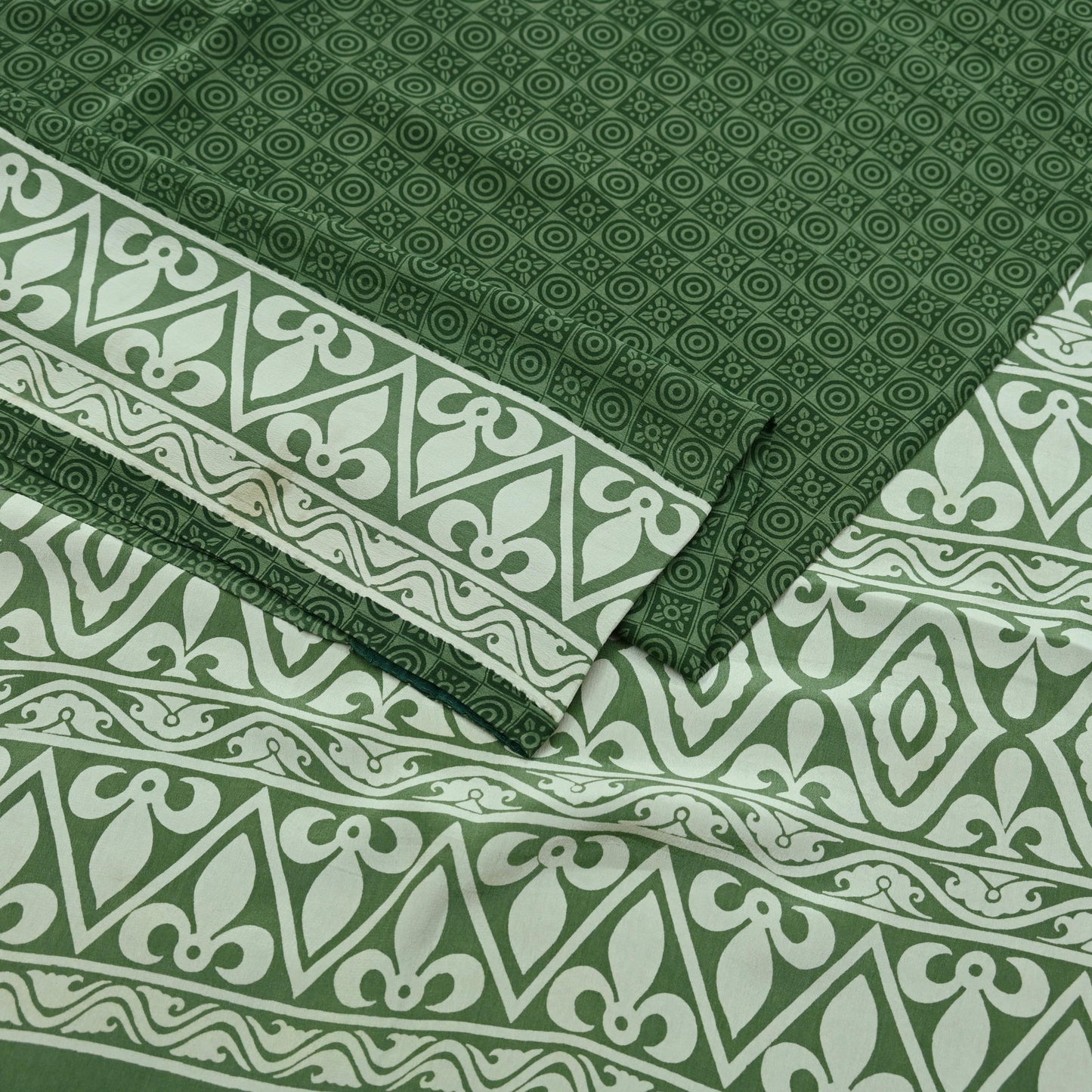 Indian Vintage Sari Green Pure Crepe Silk Printed Saree 5yd Sewing Floral Soft Craft Fabric Wrap Dress making Crafting Quilting