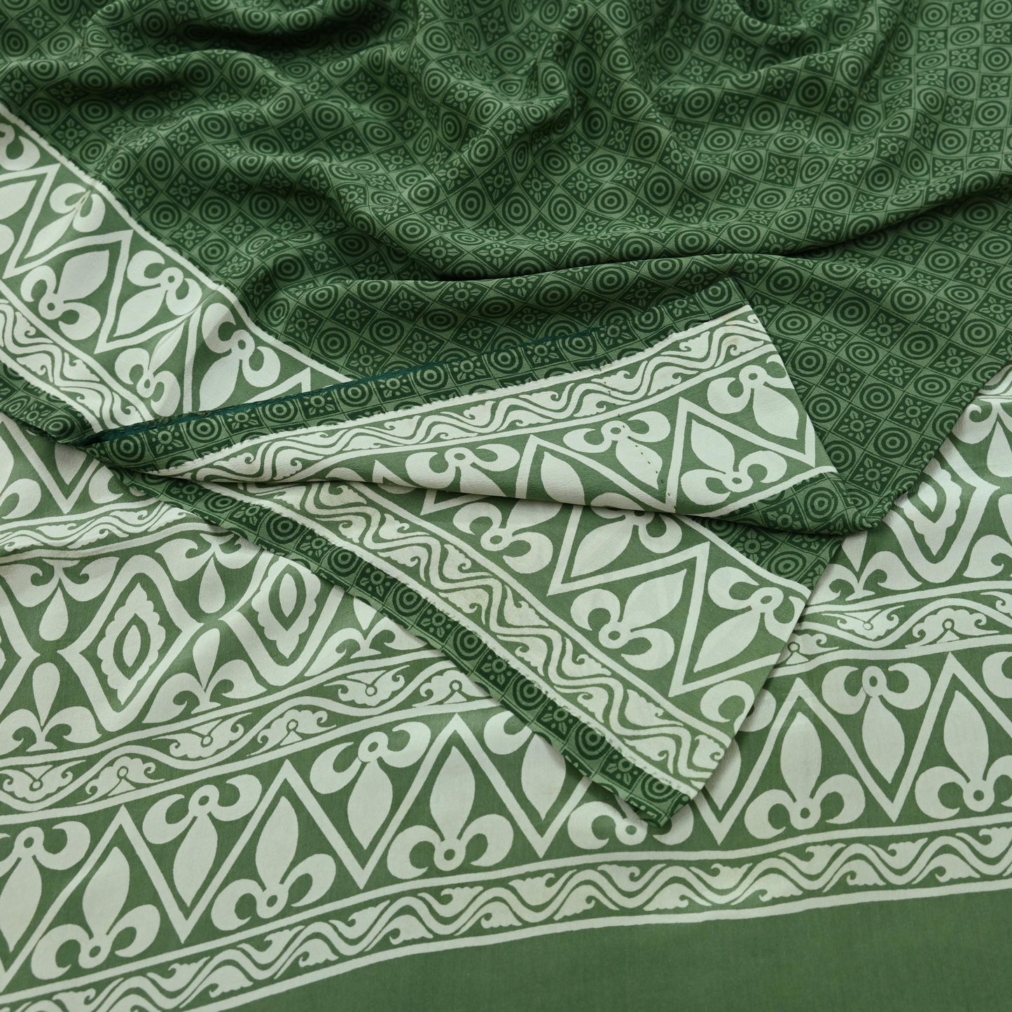 Indian Vintage Sari Green Pure Crepe Silk Printed Saree 5yd Sewing Floral Soft Craft Fabric Wrap Dress making Crafting Quilting
