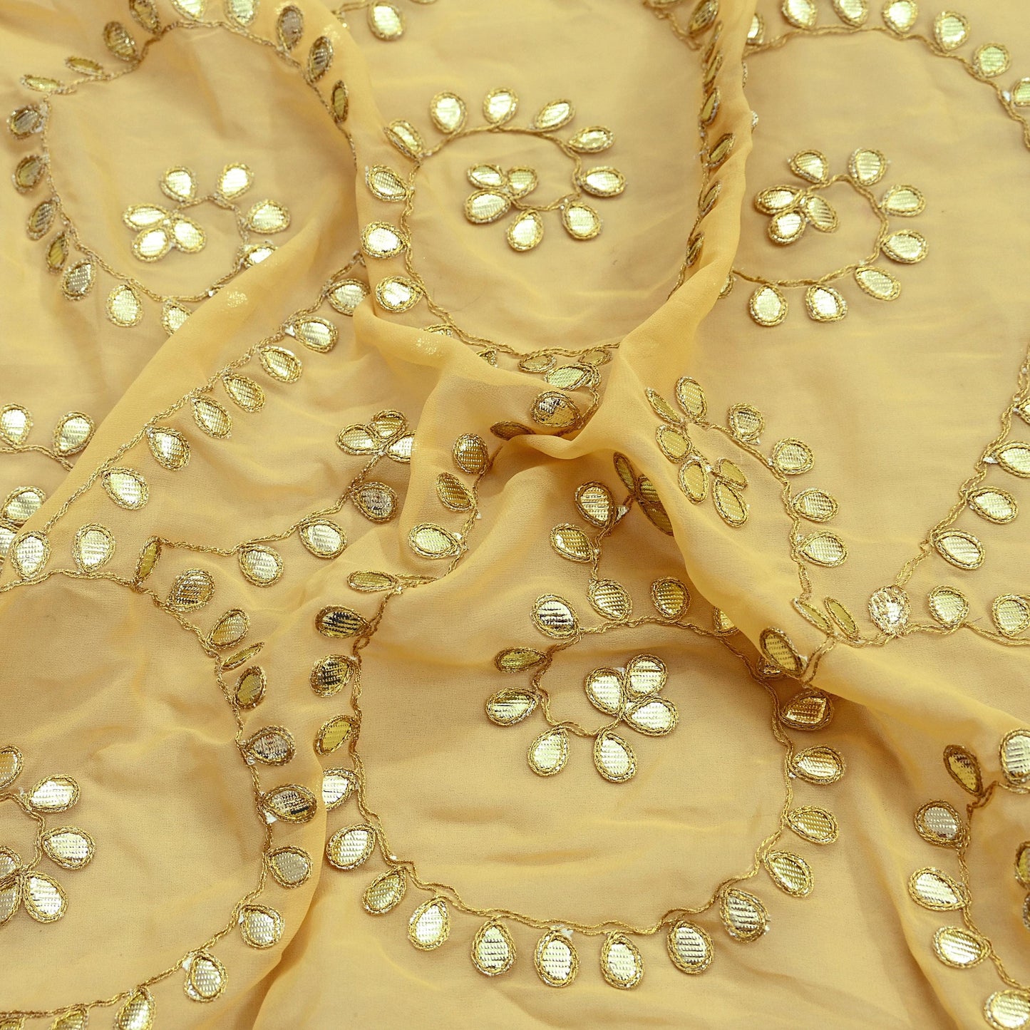 Indian Vintage Heavy Beige Dupatta Pure Georgette Silk Long Stole Hand Embroidered Gota Patti Scarf Zari Veil Wrap