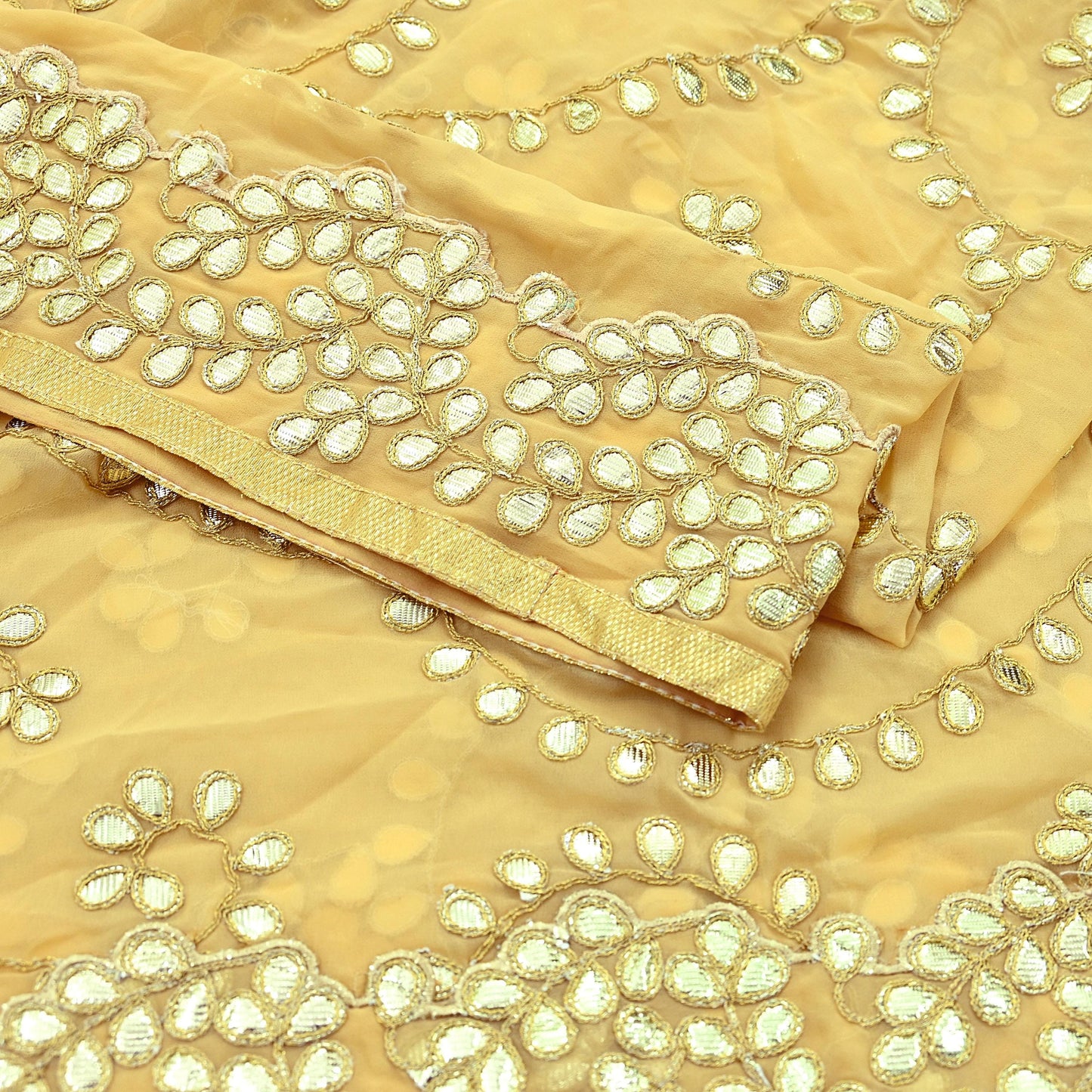 Indian Vintage Heavy Beige Dupatta Pure Georgette Silk Long Stole Hand Embroidered Gota Patti Scarf Zari Veil Wrap