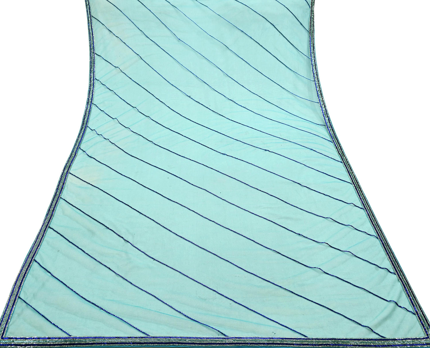 Indian Vintage Heavy Bridal Blue Dupatta Net Mesh Long Stole Hand Embroidered Scarf Golden Zardozi Zari Glass Beaded Stole Wedding veil