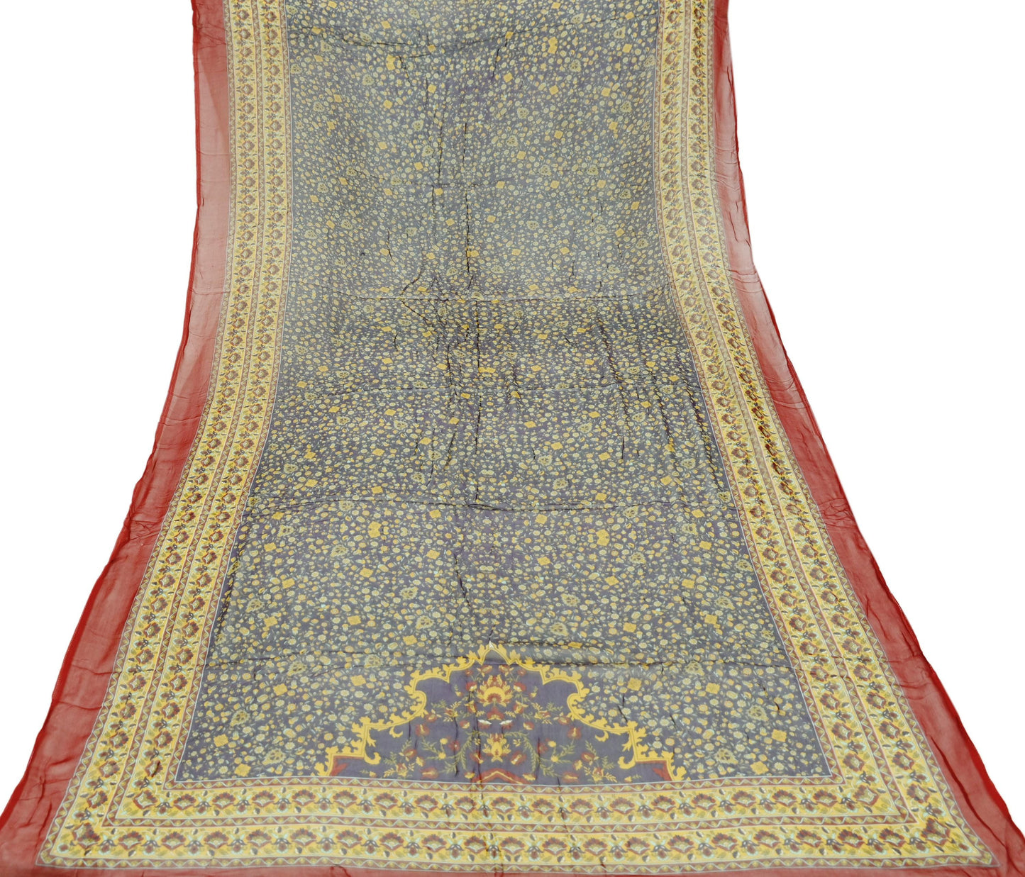 Indian Vintage Green Dupatta Long Stole Pure Chiffon Silk Digital Printed Scarves Veil Hijab