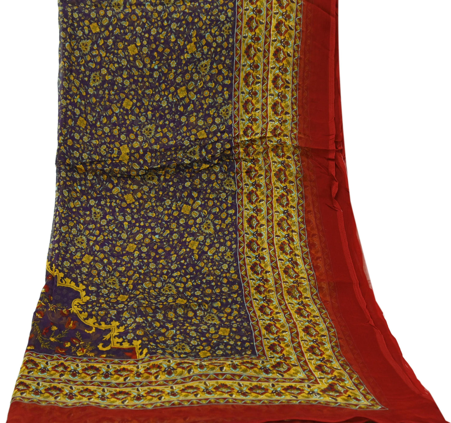 Indian Vintage Green Dupatta Long Stole Pure Chiffon Silk Digital Printed Scarves Veil Hijab