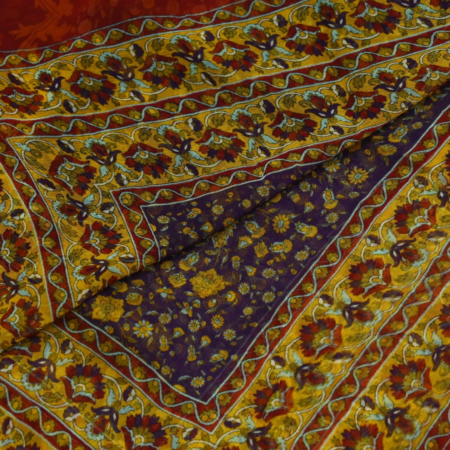 Indian Vintage Green Dupatta Long Stole Pure Chiffon Silk Digital Printed Scarves Veil Hijab