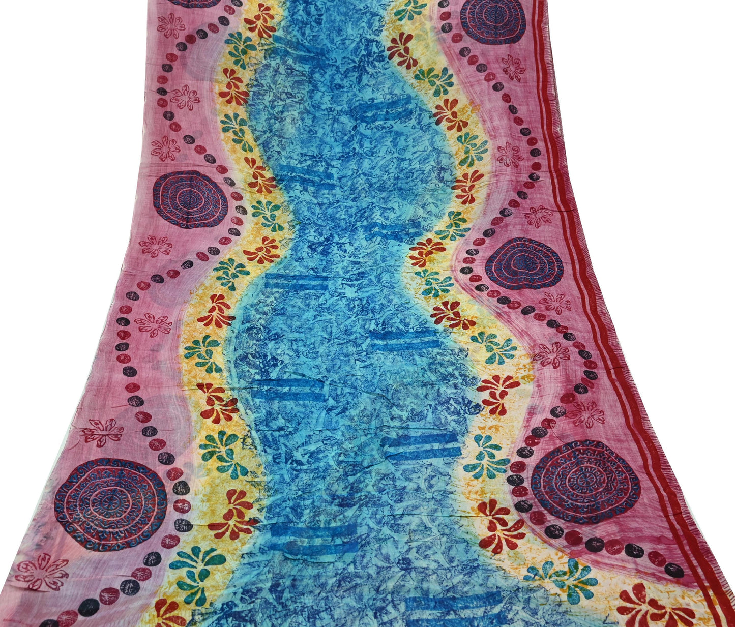 Indian Women Vintage Sari Blue & Maroon Blend Georgette Printed Saree Sewing 5yd Soft Craft Floral Wrap Boho Dress making Crafting