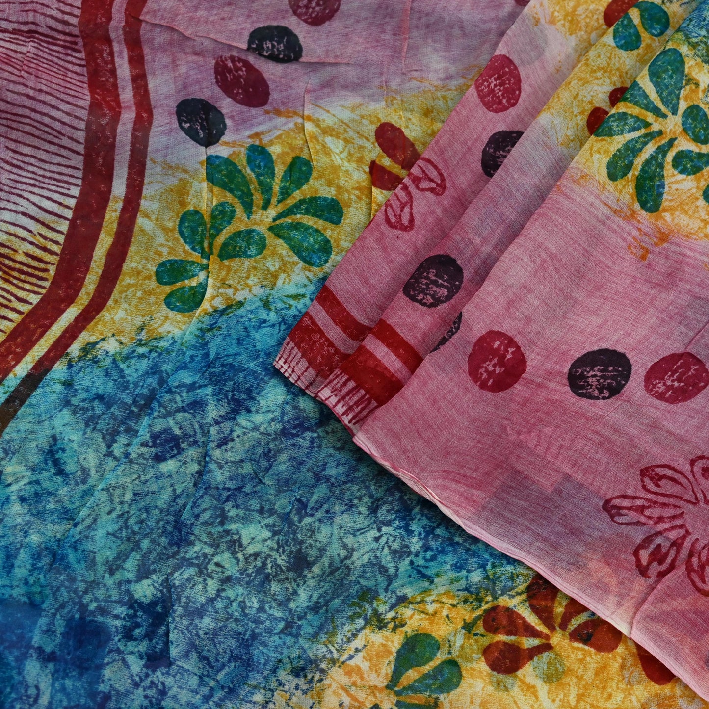 Indian Women Vintage Sari Blue & Maroon Blend Georgette Printed Saree Sewing 5yd Soft Craft Floral Wrap Boho Dress making Crafting
