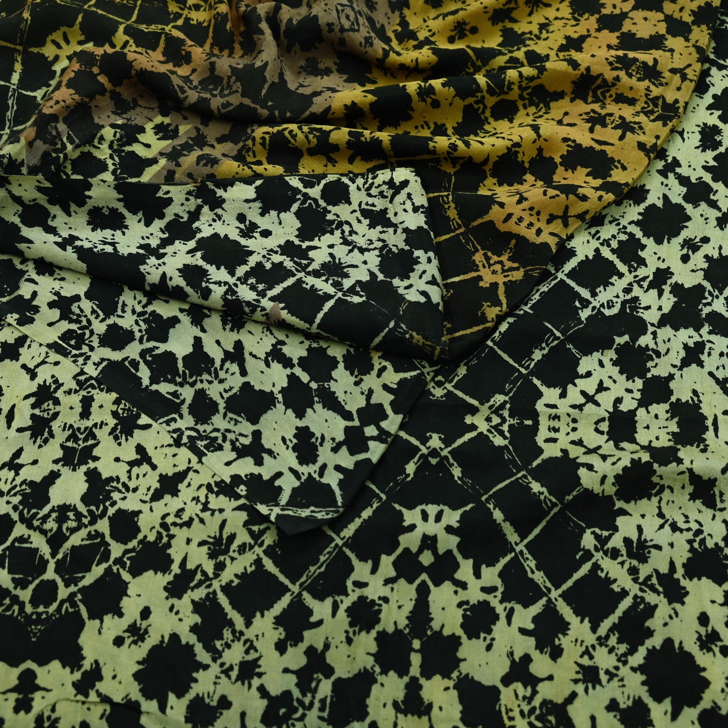 Indian Vintage Sari Black 100% Pure Silk Printed Saree Fabric 5yd Sewing Craft Fabric Dress Making Soft Floral Abstract Quilting Crafting