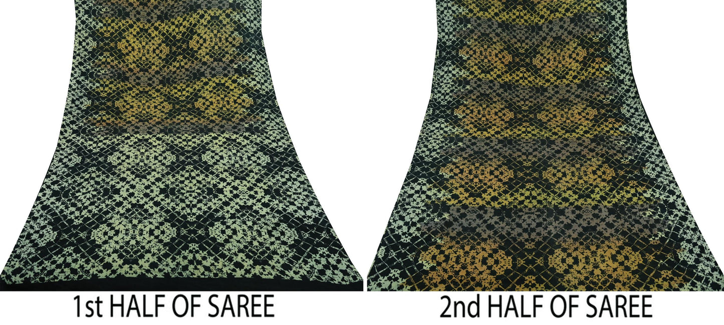 Indian Vintage Sari Black 100% Pure Silk Printed Saree Fabric 5yd Sewing Craft Fabric Dress Making Soft Floral Abstract Quilting Crafting
