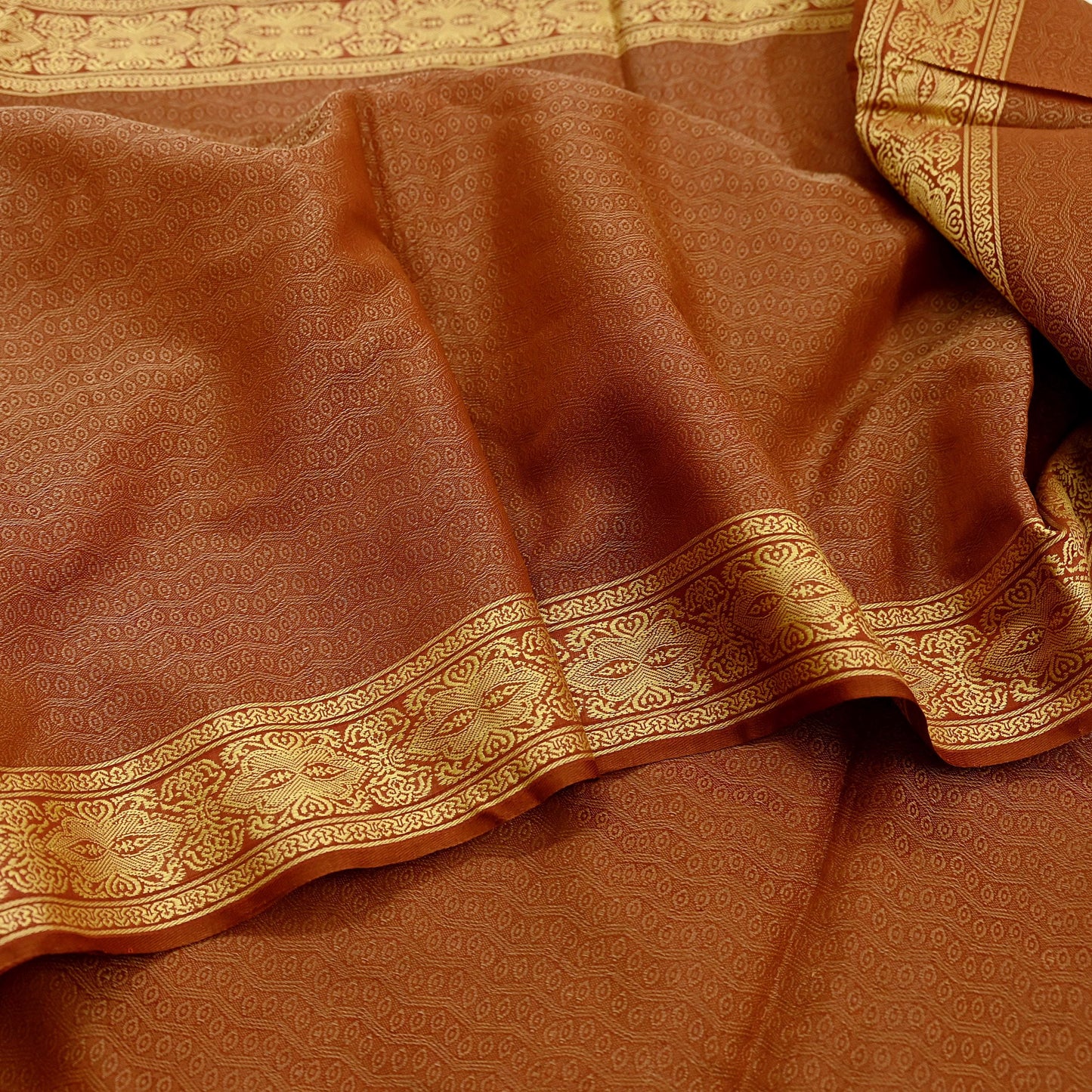 Indian Vintage Sari Brown Hand Woven 100% Pure Organza Silk Saree Craft Fabric 5Yd Dress Making Crafting Quilting Upcycle Fringes