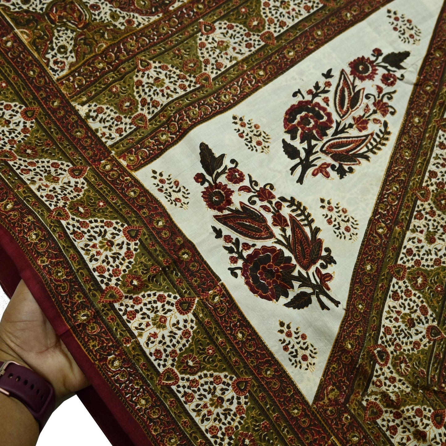 Indian Vintage Ivory & Green Saree Pure Silk Printed Sari 5yd Sewing Craft Fabric Dress Making Soft Crafting Quilting Quilting Upcycle