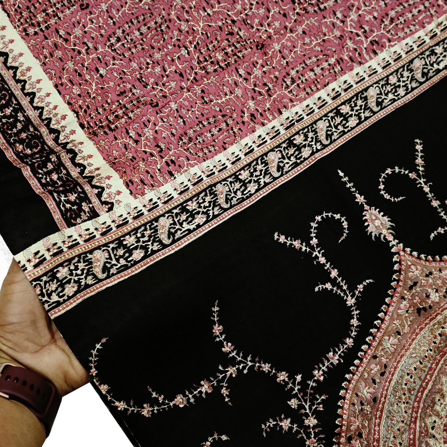 Indian Vintage Sari Pink & Black Printed Pure Silk Sarees 5yd Sewing Craft Fabric Floral Dress Making Soft Quilting Crafting Upcycle Used