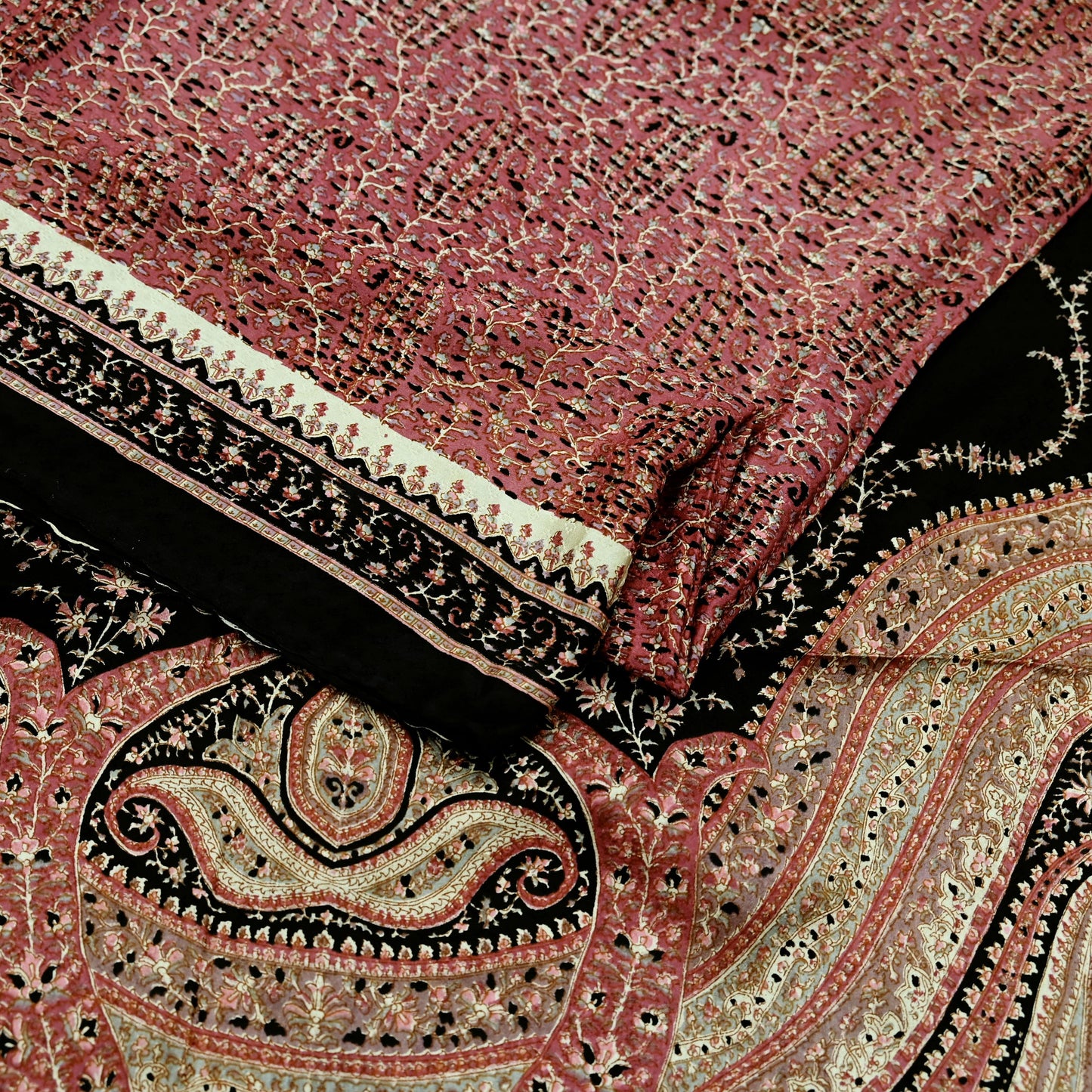 Indian Vintage Sari Pink & Black Printed Pure Silk Sarees 5yd Sewing Craft Fabric Floral Dress Making Soft Quilting Crafting Upcycle Used