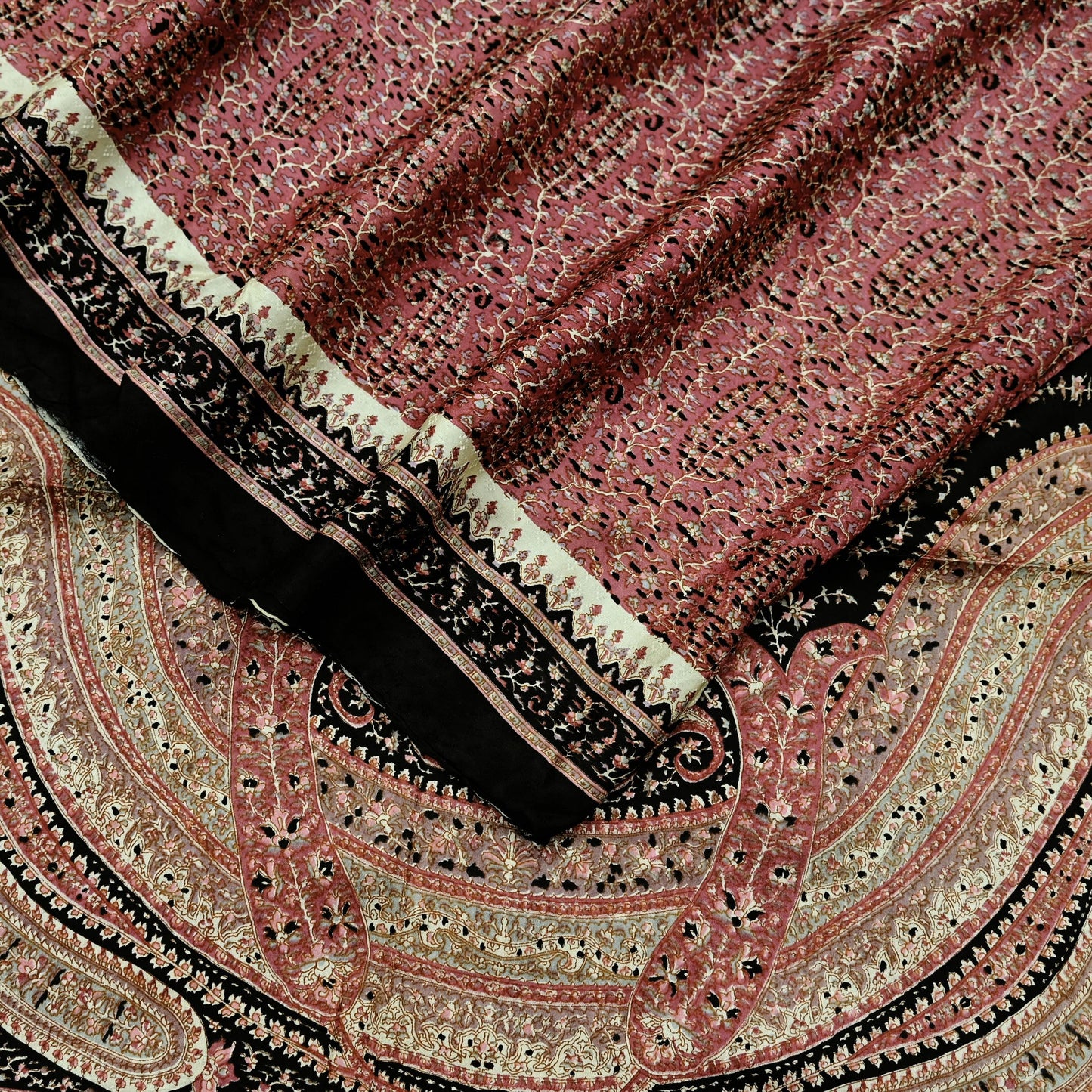 Indian Vintage Sari Pink & Black Printed Pure Silk Sarees 5yd Sewing Craft Fabric Floral Dress Making Soft Quilting Crafting Upcycle Used