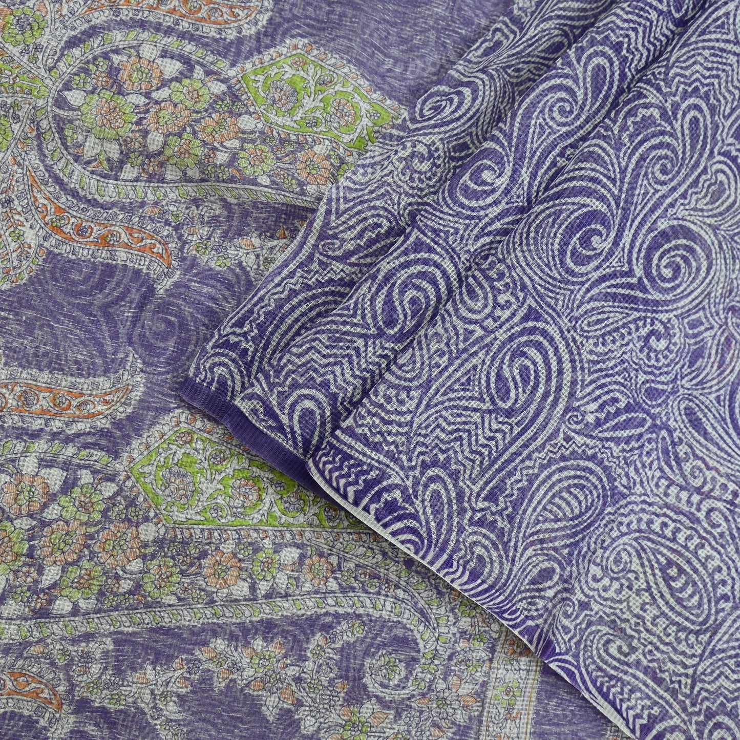 Indian Vintage Sari White & Purple Printed Pure Cotton Saree Craft Fabric 5Yd Sewing Sarong Wrap Boho Paisley Dress making Quilting Crafting