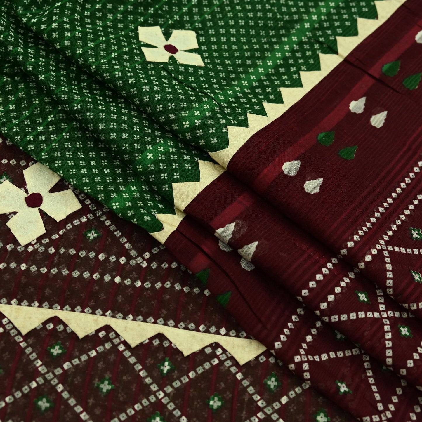 Indian Vintage Green & Maroon Saree Printed Pure Cotton Sari Craft Fabric 5Yd Soft Sewing Sarong Wrap Boho Floral Dress making Crafting