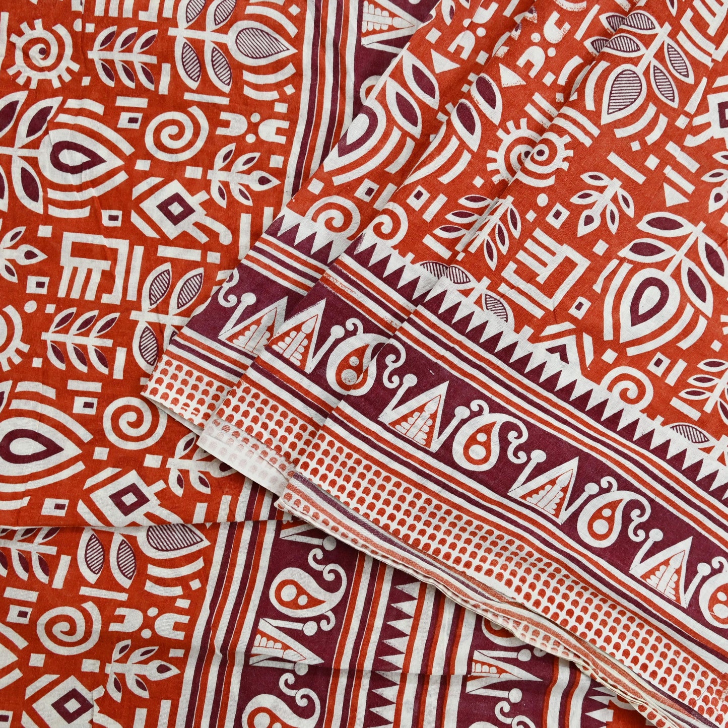 Indian Vintage Sari Orange Printed 100% Pure Cotton Sarees Craft Fabric Soft 5Yd Sewing Sarong Wrap Boho Dress making Quilting Crafting