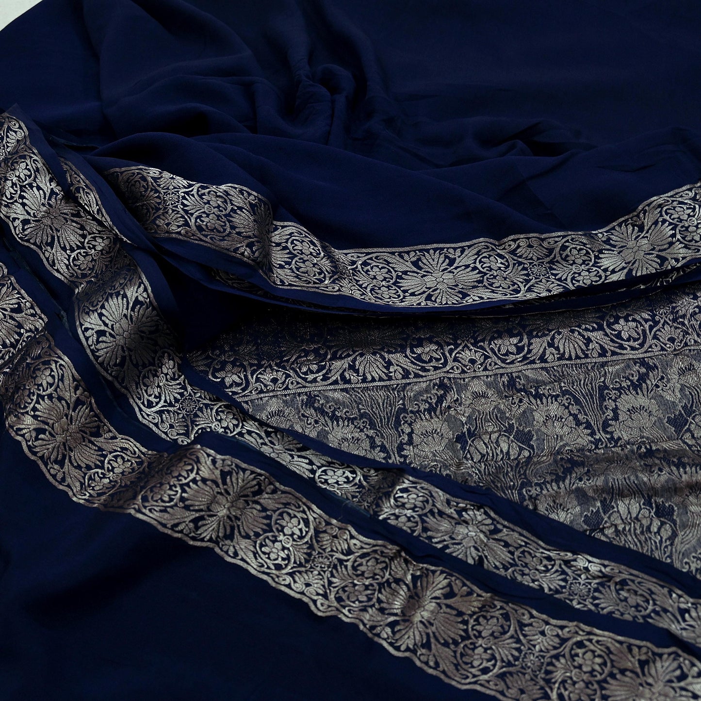 Indian Vintage Heavy Blue Saree Pure Georgette Silk Hand Woven Sari Craft Fabric 5Yd Sewing Soft Ethnic Zari Dress Making Wedding Sari