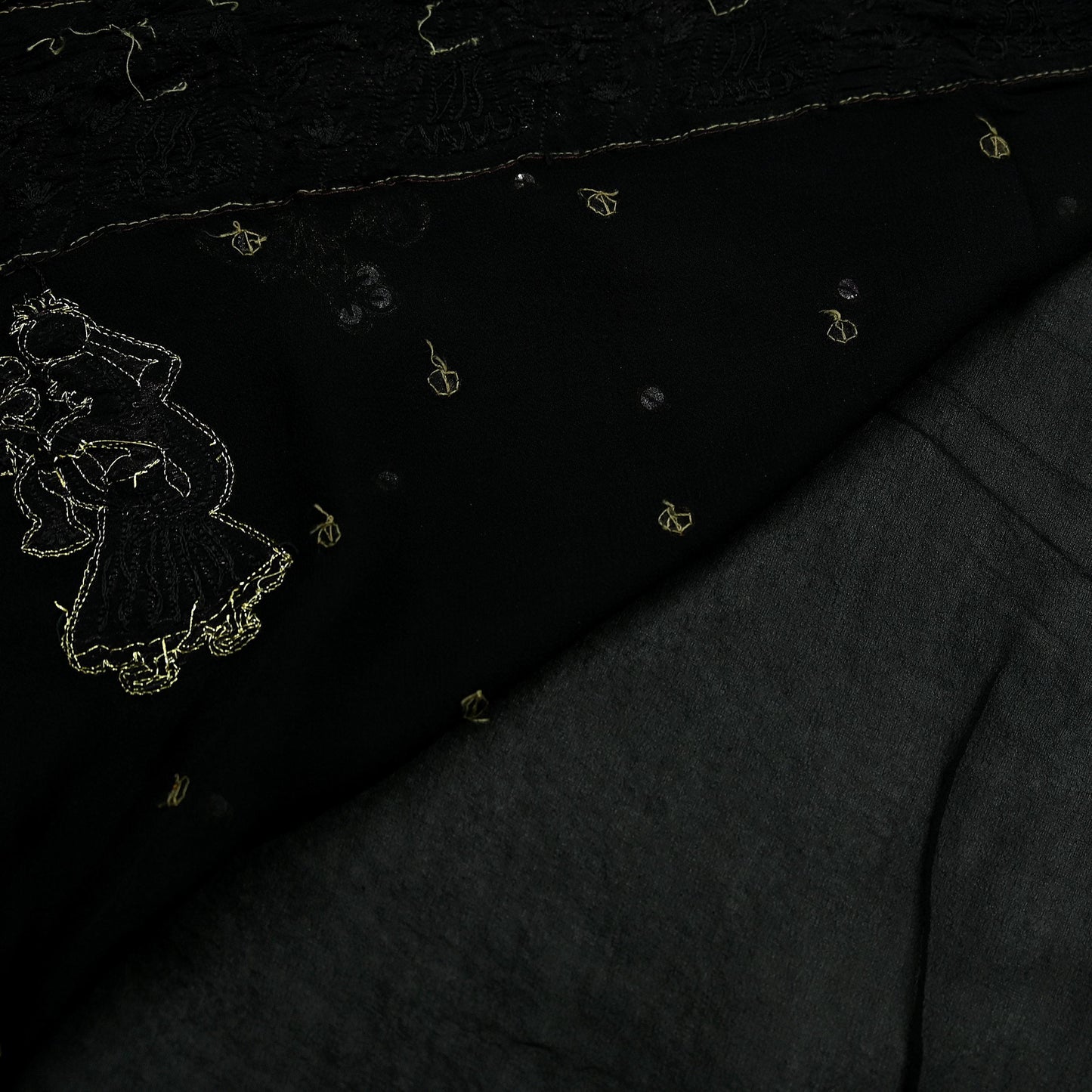 Indian Vintage Heavy Sari Black Pure Georgette Silk Hand Beaded Sarees Craft Fabric 5Yd Sewing Soft Ethnic Wedding Heavy Sarees Dress making