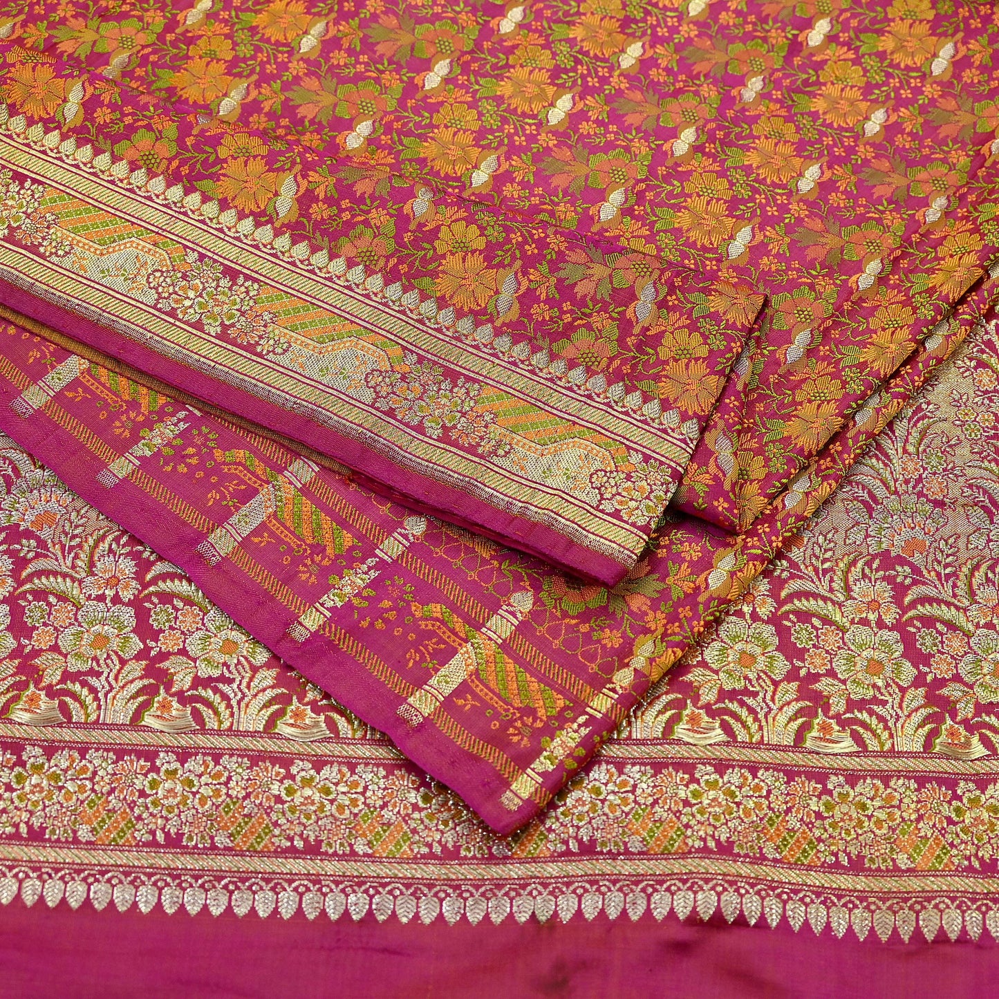 Indian Vintage Heavy Wedding Sari Pink Pure Satin Silk Woven Banarasi Tanchoi Sarees Zari 5Yd Ethnic Craft Fabric Upcycle Dress Making Used