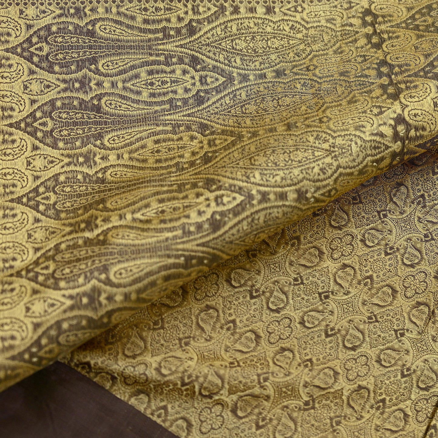 Indian Vintage Sari Beige Heavy Pure Satin Silk Hand Woven Tanchoi Sarees Ethnic Wear 5Yd Paisley Craft Fabric Dress Making Crafting