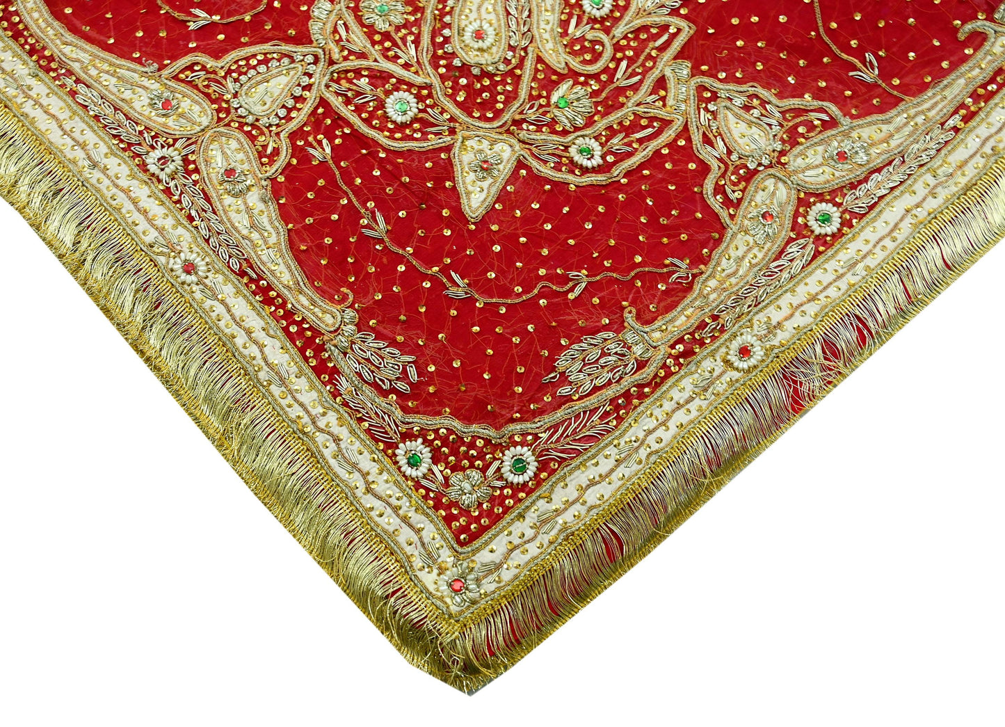 Indian Vintage Heavy Bridal Red Dupatta Pure Chiffon Silk Long Stole Hand Embroidered Scarf Zardozi/Dabka Zari Sequins Wedding Veil Hijab
