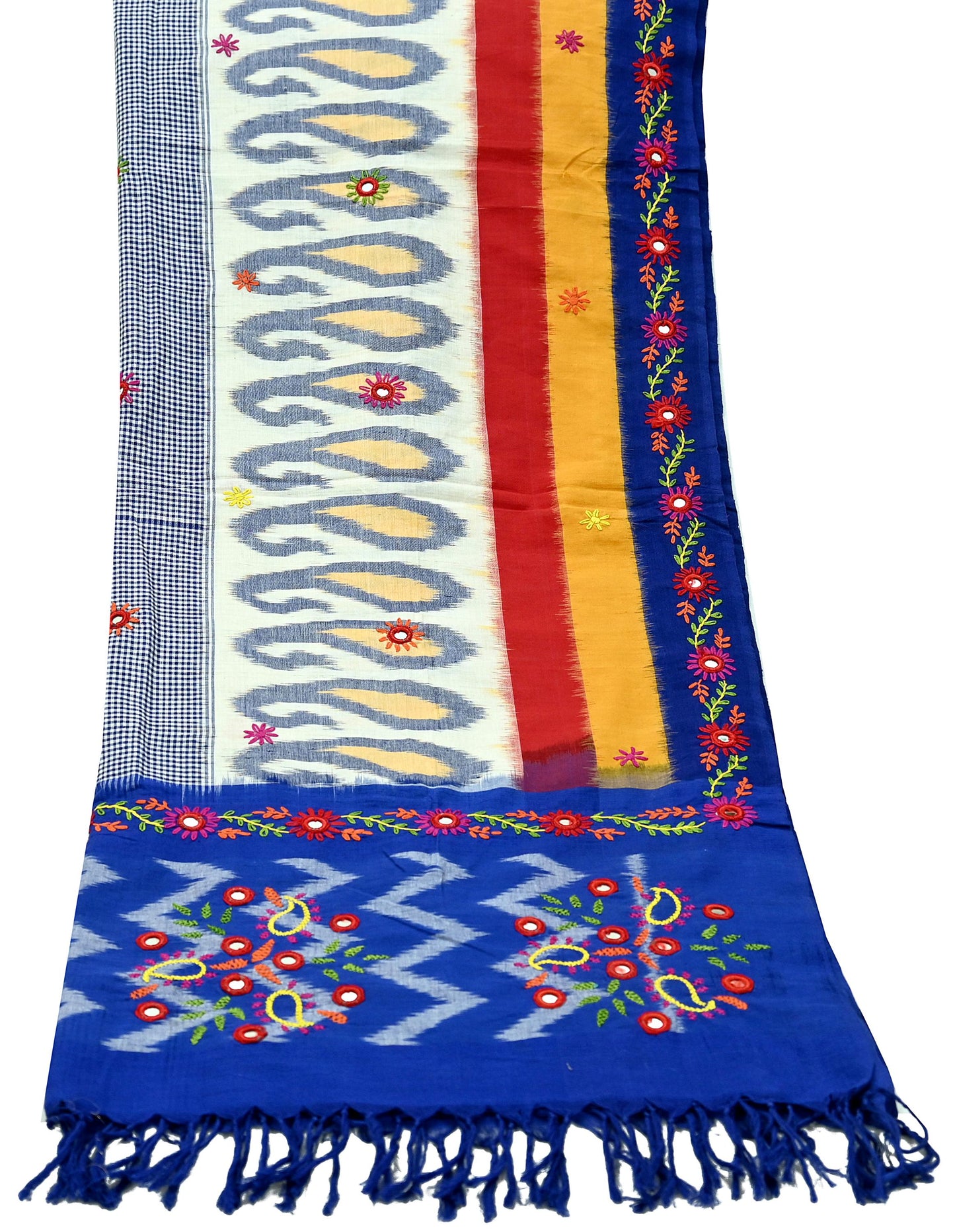 Indian Vintage Dupatta Blue & White Long Stole Hand woven Sambalpuri Ikat Kantha Hijab Pure Cotton Scarves Veil