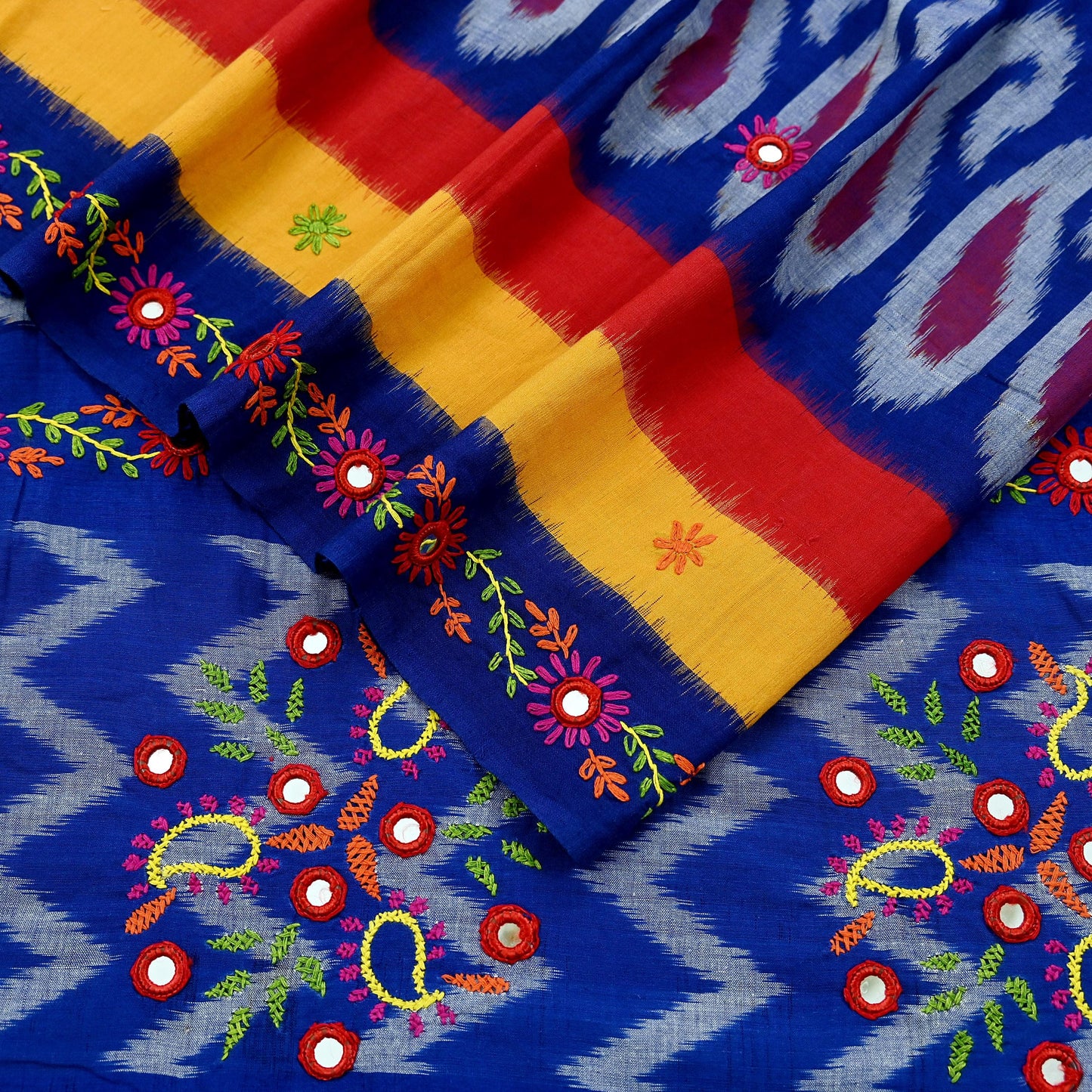 Indian Vintage Dupatta Blue & White Long Stole Hand woven Sambalpuri Ikat Kantha Hijab Pure Cotton Scarves Veil