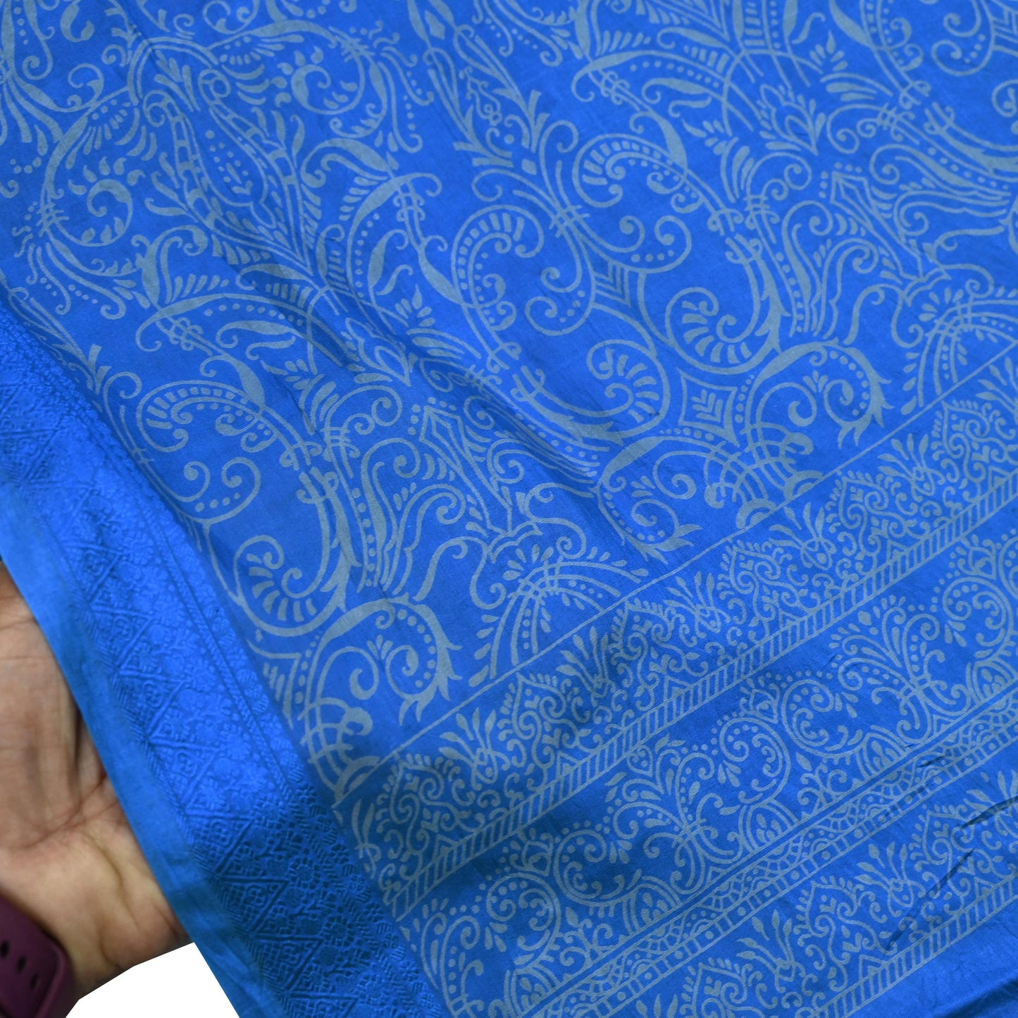 Indian Vintage Sari Blue Printed Sari Pure Silk Saree Craft Fabric Sewing 6yd Floral Soft Floral Wrap Sarong Dress making Crafting Quilting