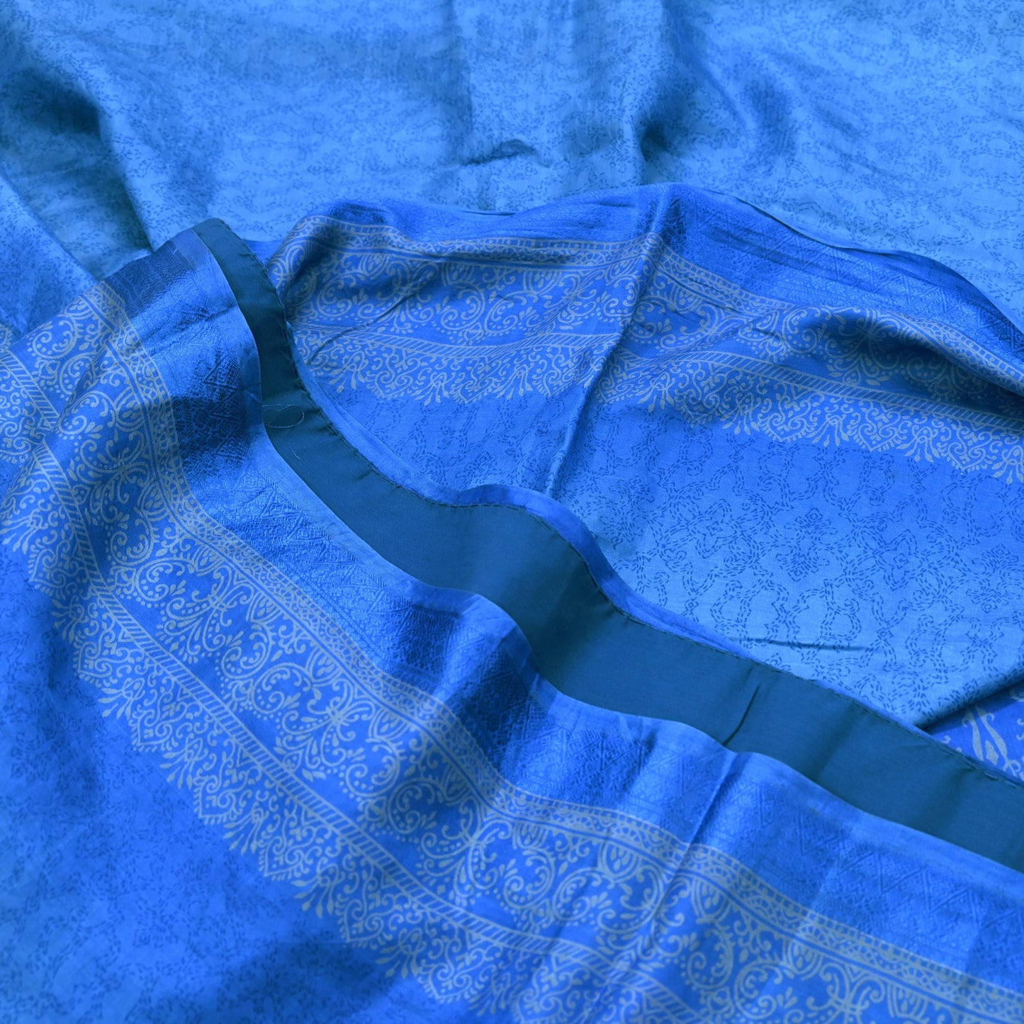 Indian Vintage Sari Blue Printed Sari Pure Silk Saree Craft Fabric Sewing 6yd Floral Soft Floral Wrap Sarong Dress making Crafting Quilting