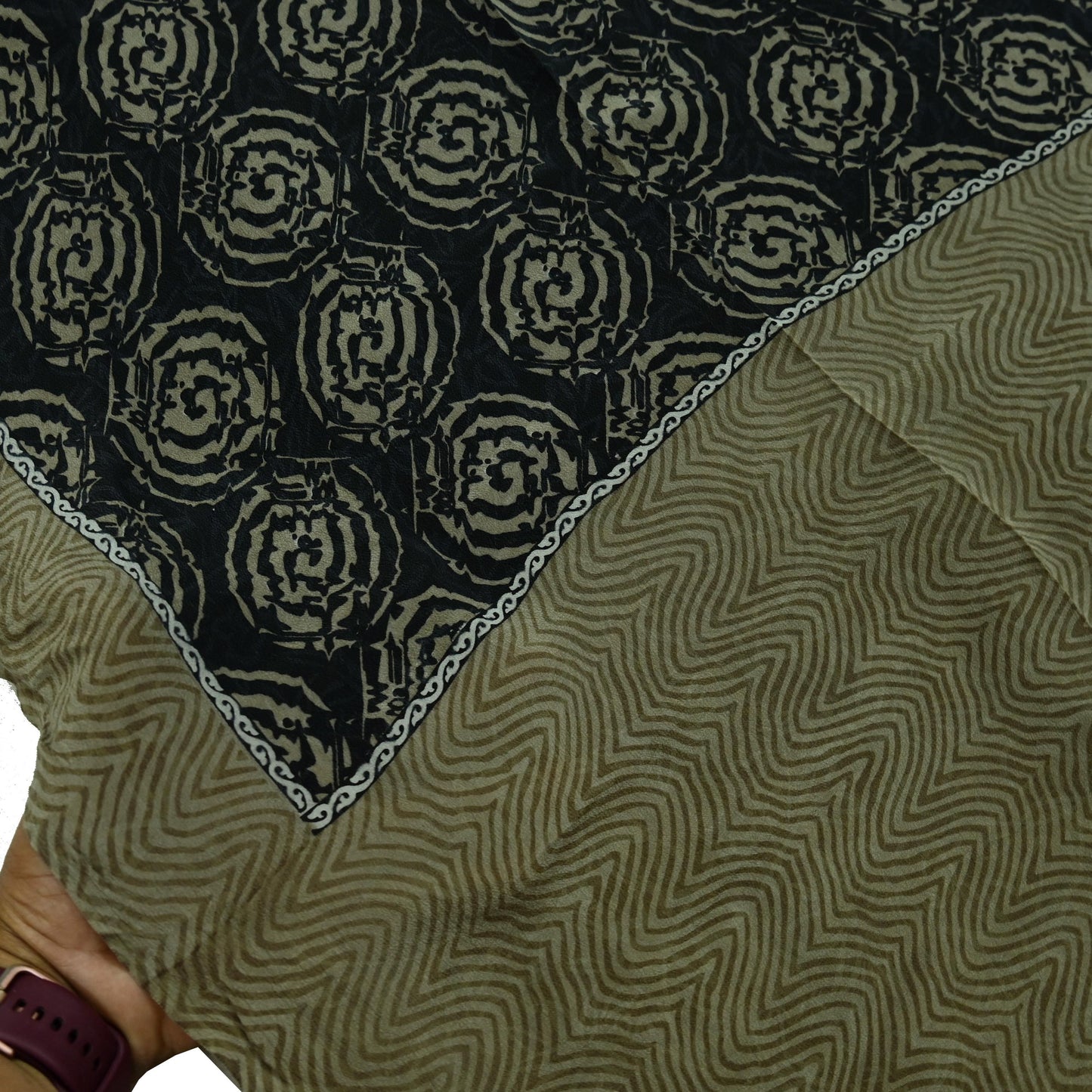 Indian Vintage Sari Green & Black Pure Crepe Silk Printed Sarees 5yd Sewing Floral Soft Craft Fabric Wrap Dress making Crafting Quilting