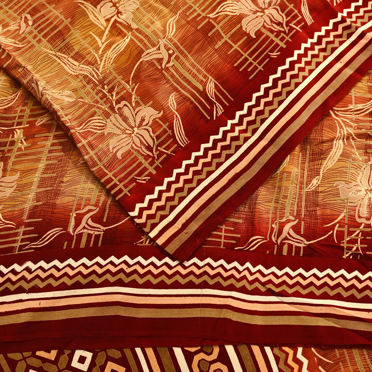 Indian Vintage Sari Pure Crepe Silk Block Printed Saree 5yd Sewing Quilting Floral Soft Craft Fabric Wrap Dress making Crafting Quilting