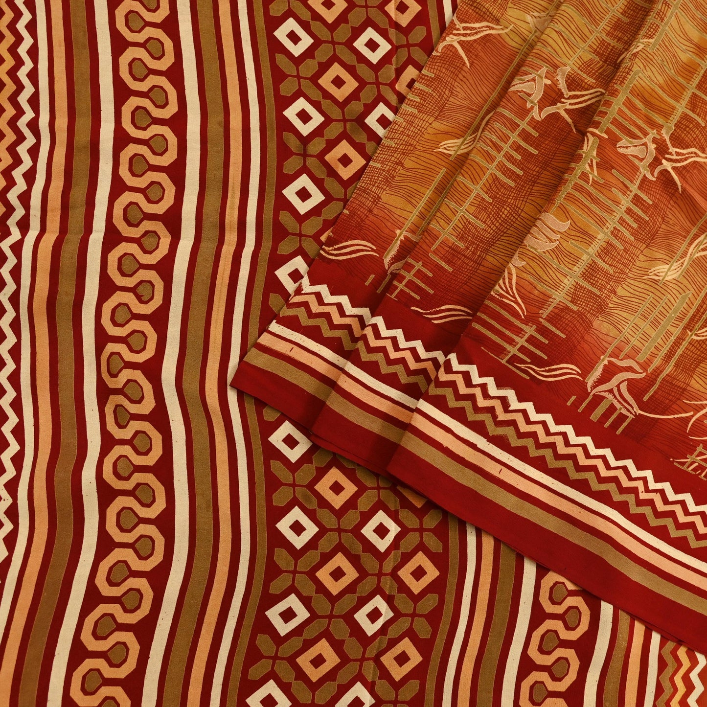 Indian Vintage Sari Pure Crepe Silk Block Printed Saree 5yd Sewing Quilting Floral Soft Craft Fabric Wrap Dress making Crafting Quilting